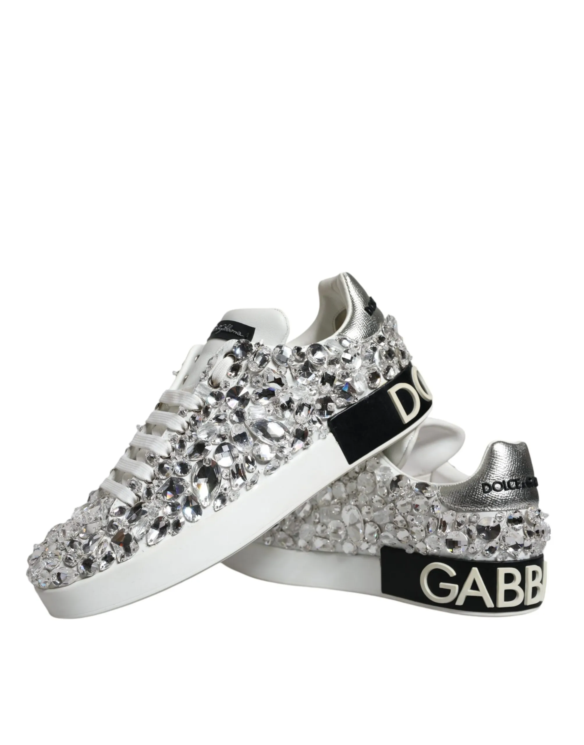Dolce & Gabbana Women's White Crystal Portofino Low Top Sneakers Shoes