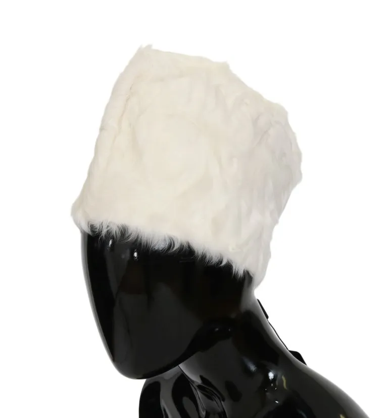 Dolce & Gabbana Women's Elegant White Fur Beanie Luxury Winter Hat