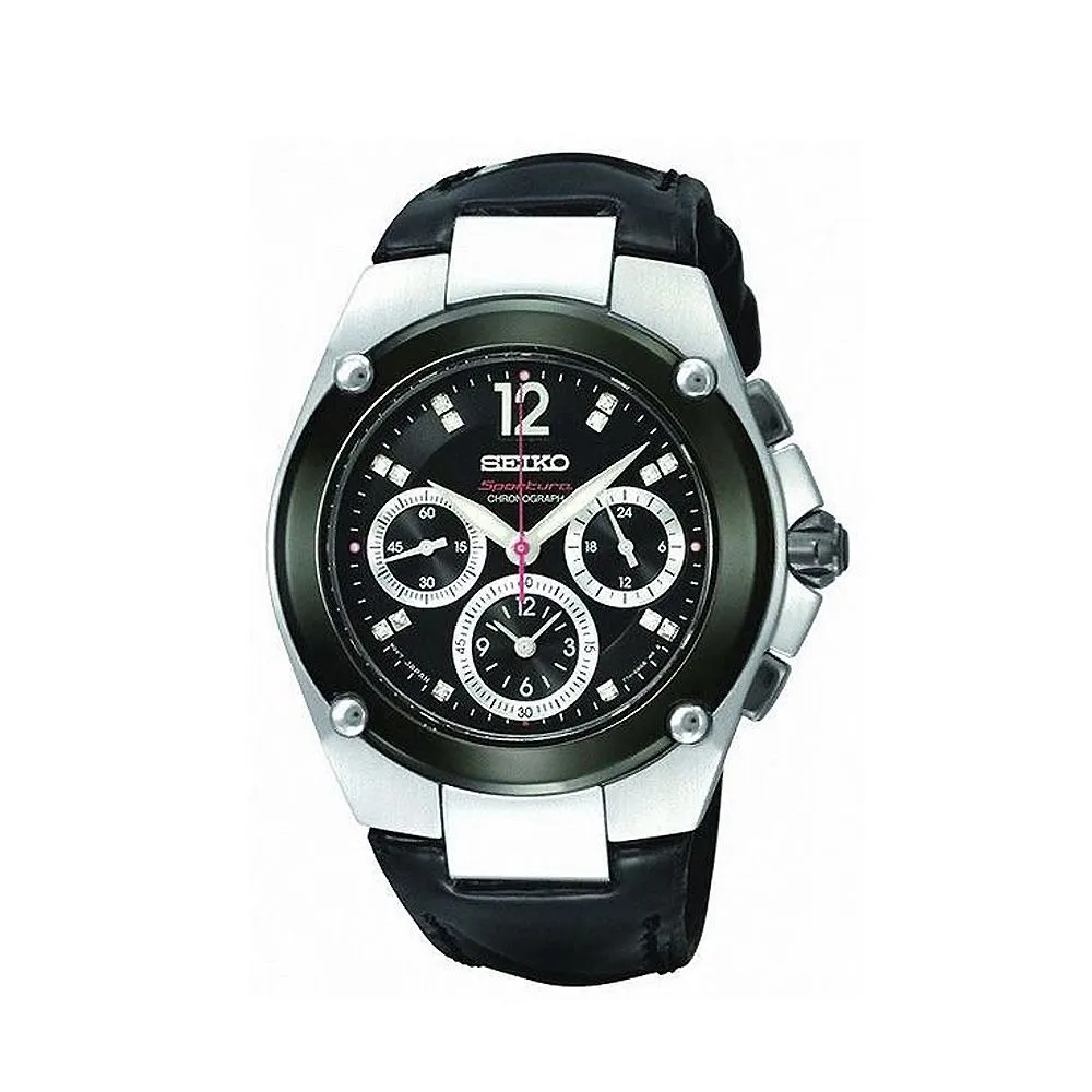 Seiko Men's Black Leather Watch