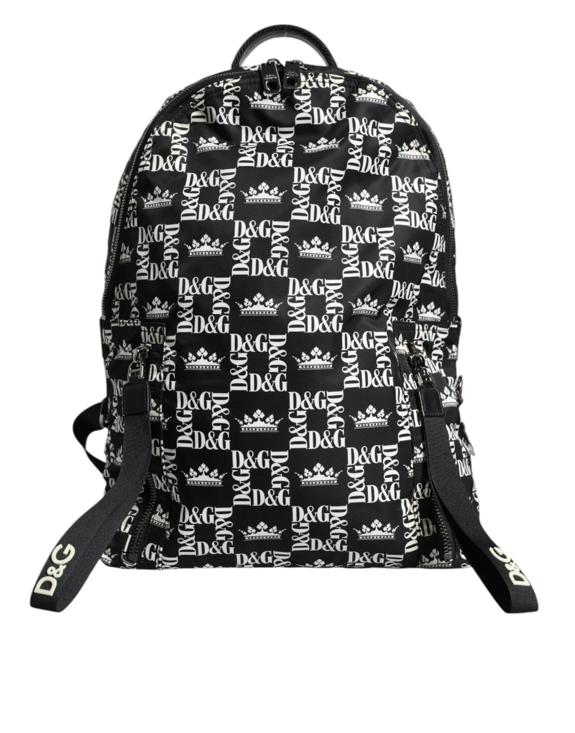 Dolce & Gabbana Men's Black White DG Crown Logo Nylon Backpack Bag
