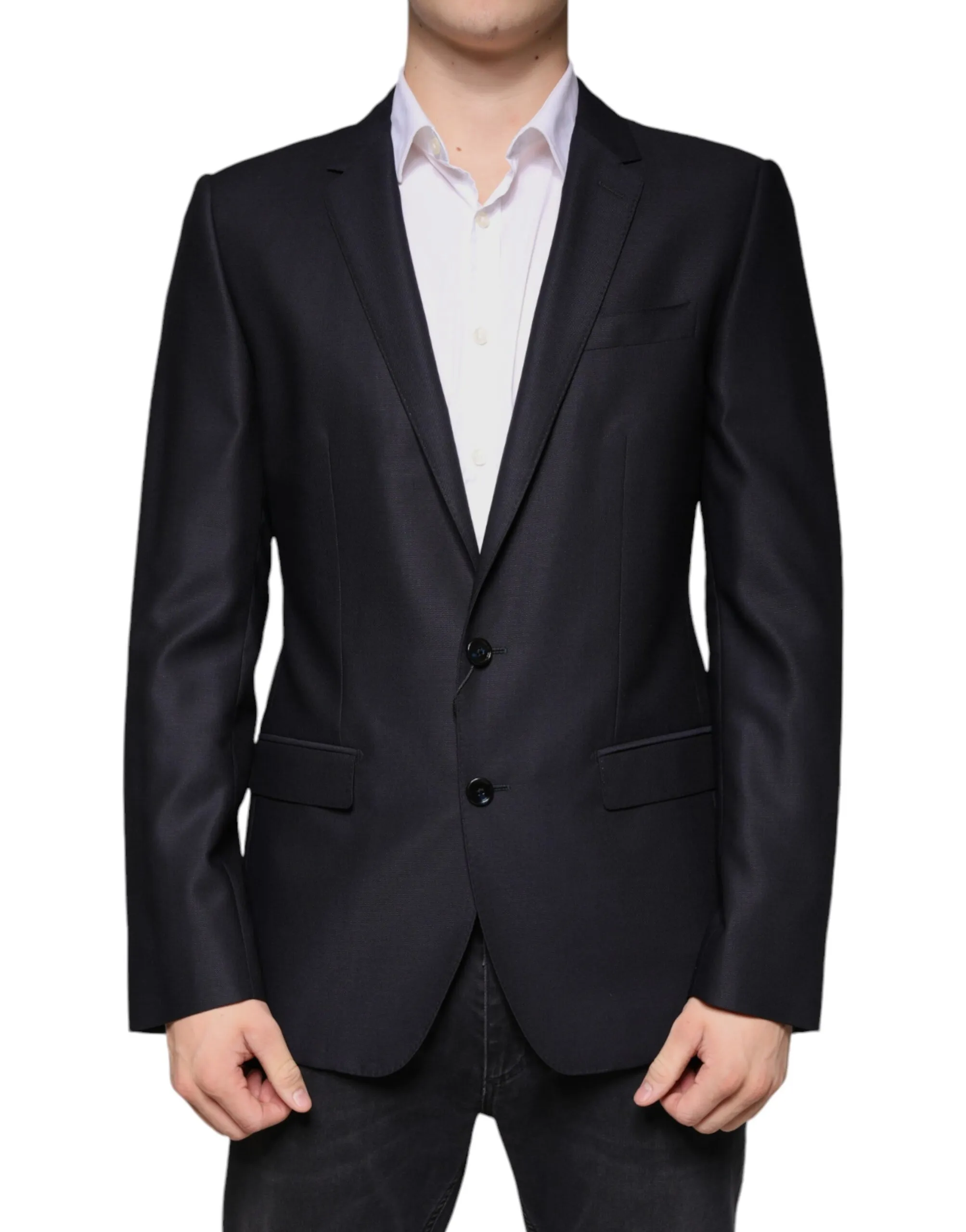 Dolce & Gabbana Men's Dark Blue Wool Single Breasted Dress Coat Blazer