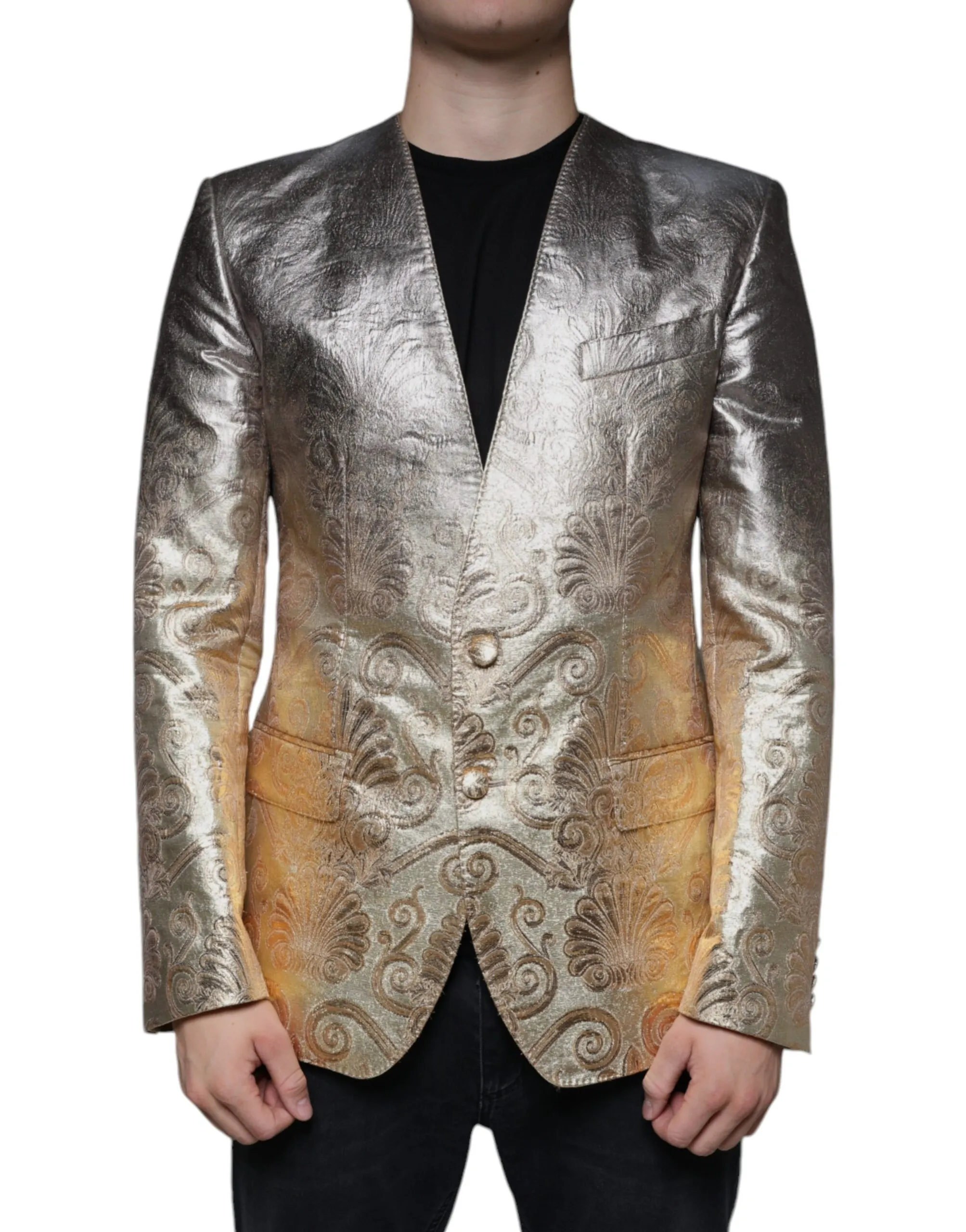 Dolce & Gabbana Men's Gold Jacquard Single Breasted Dress Blazer