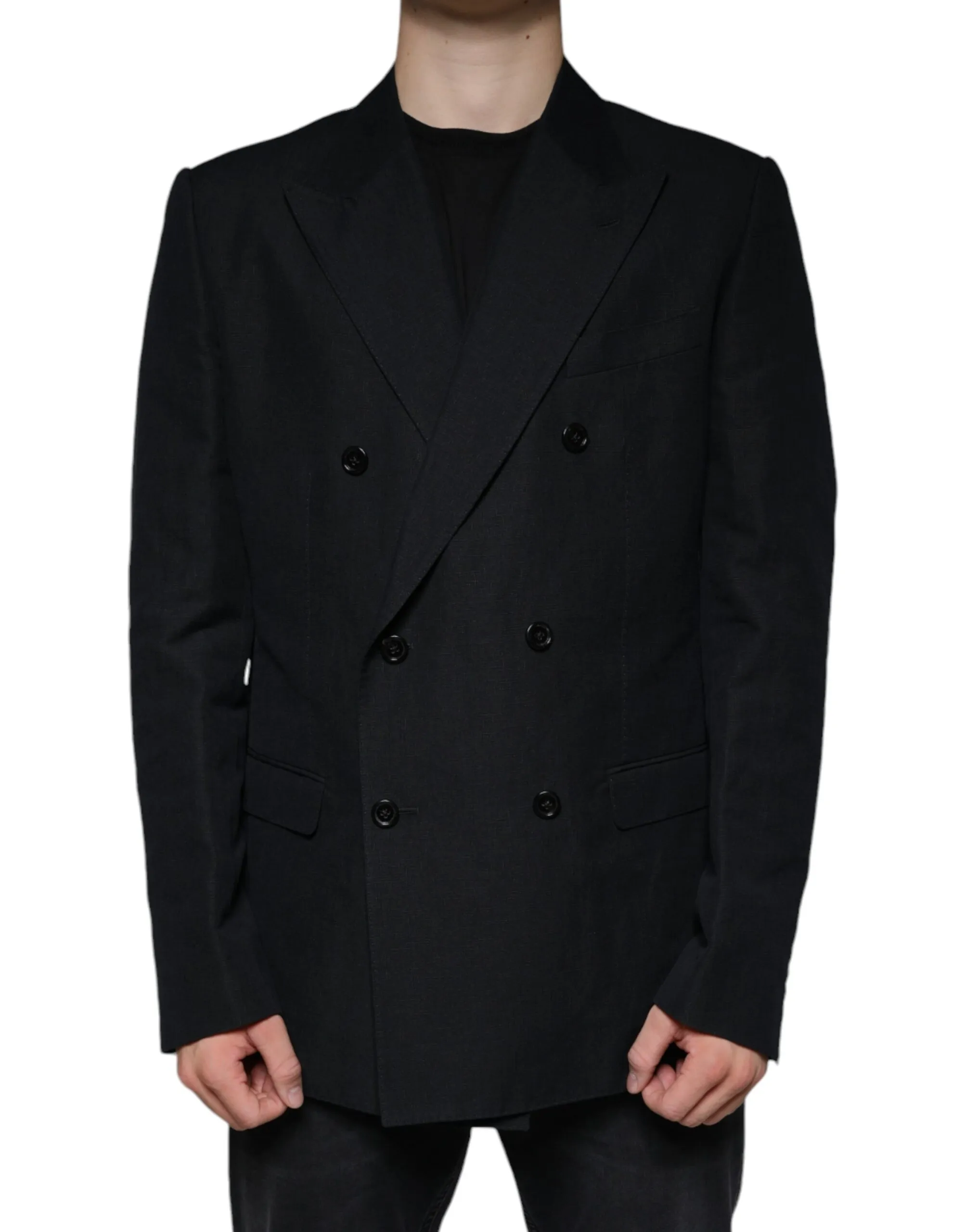 Dolce & Gabbana Men's Black Linen Double Breasted Dress Blazer