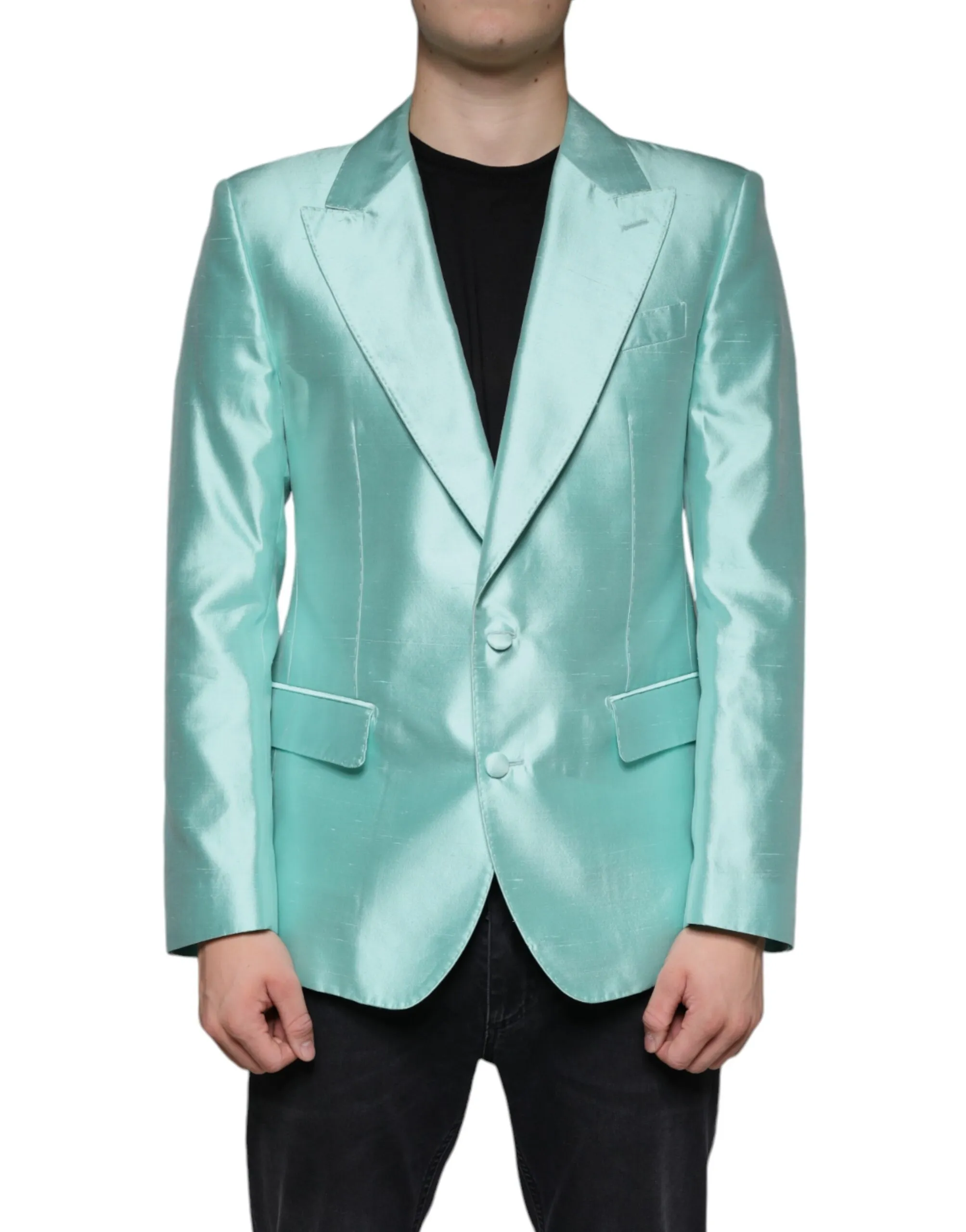Dolce & Gabbana Men's Mint Green Silk Single Breasted Coat Blazer
