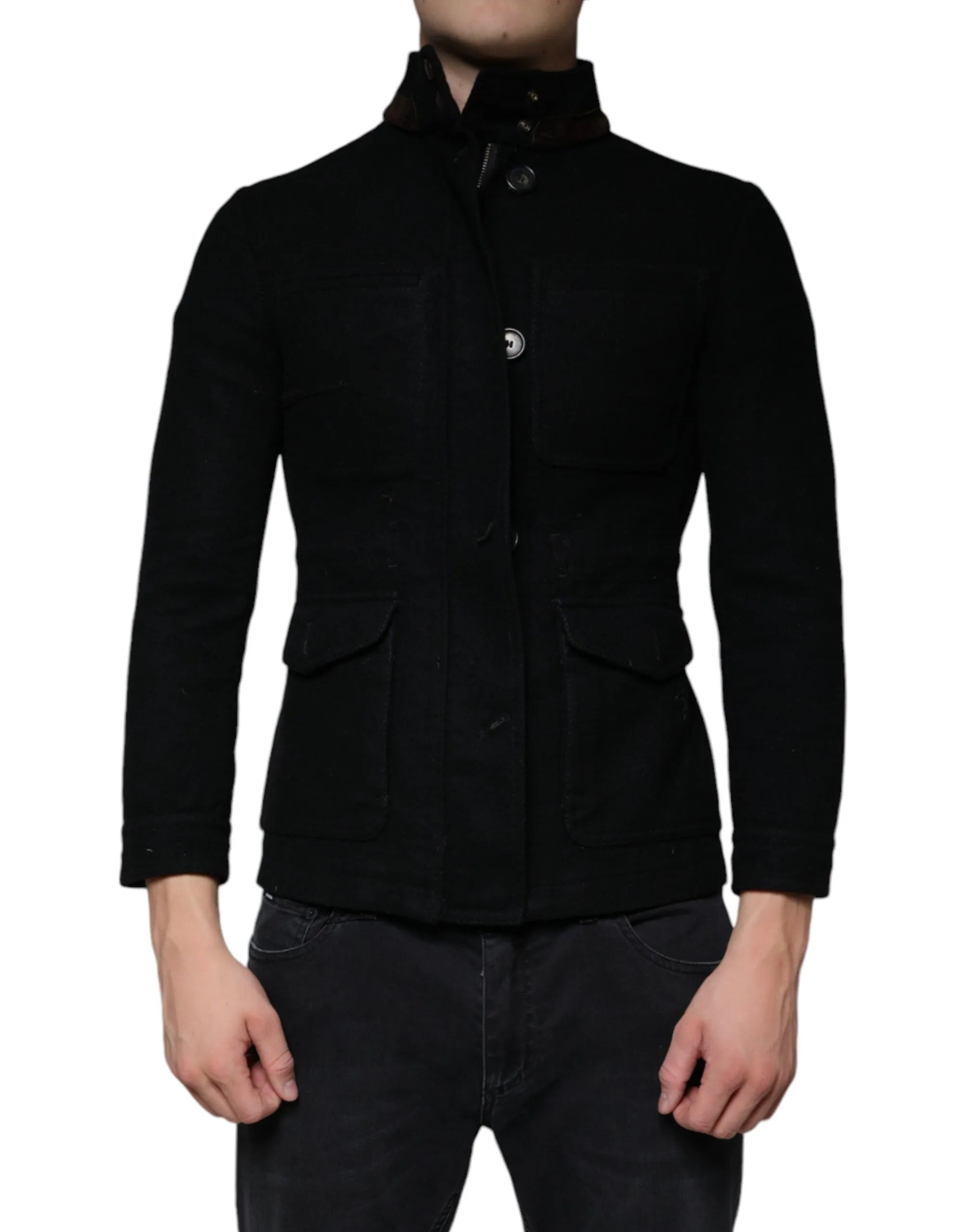 Dolce & Gabbana Men's Black Button Down Cotton Stretch Denim Jacket