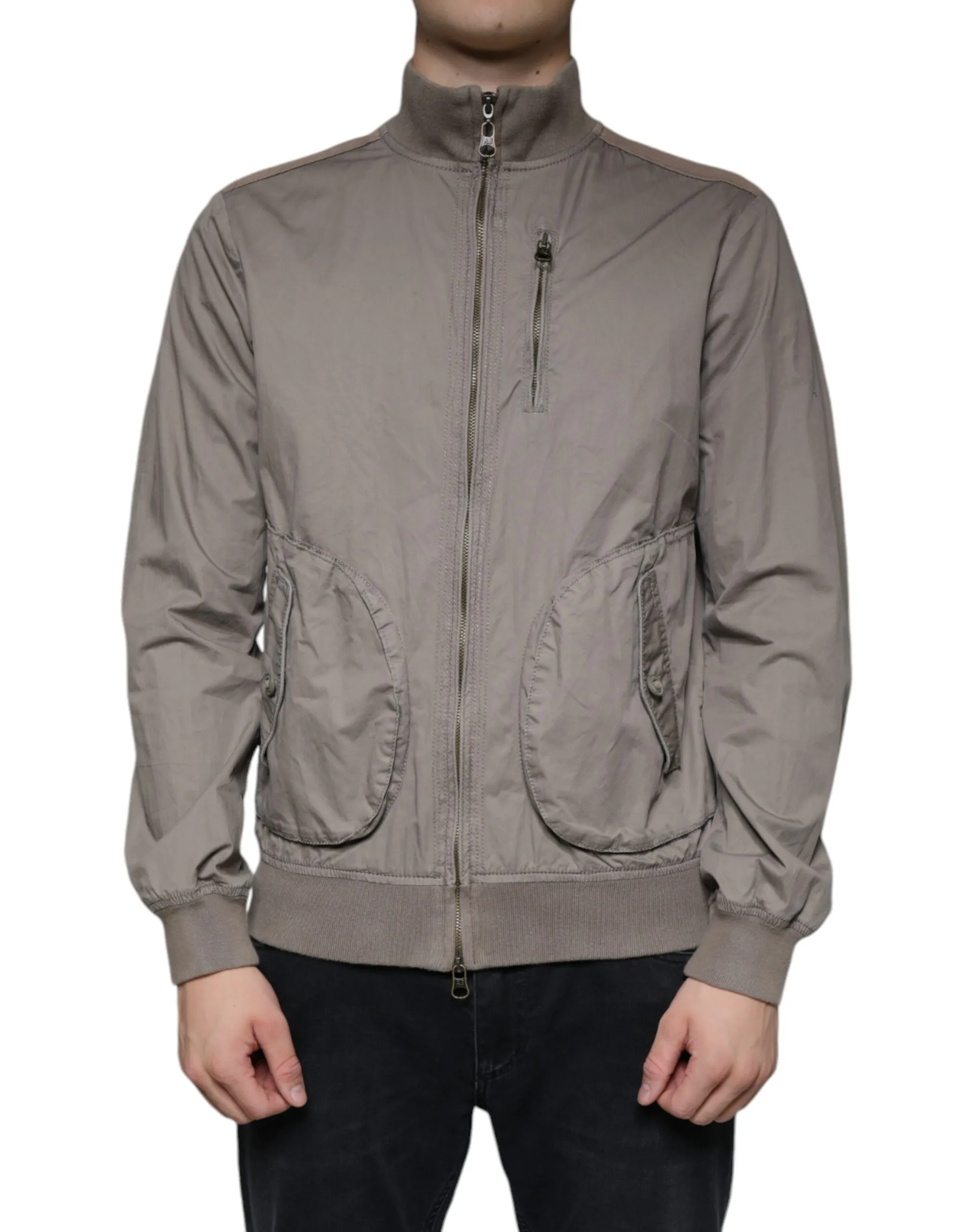 Armani Jeans Men's Brown Cotton Full Zip Bomber Logo Jacket