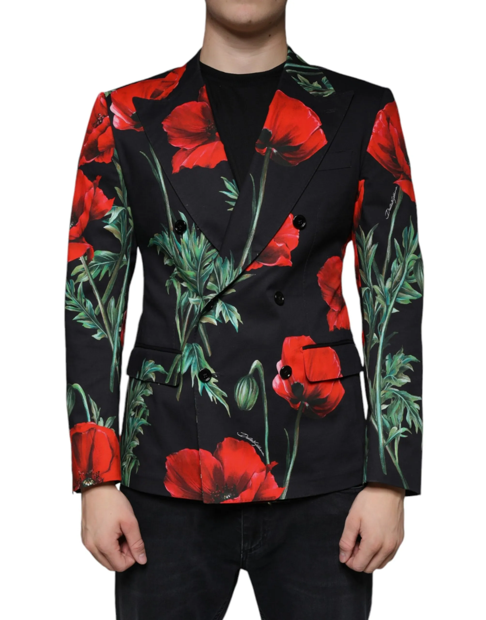 Dolce & Gabbana Men's Black Floral Double Breasted Dress Blazer