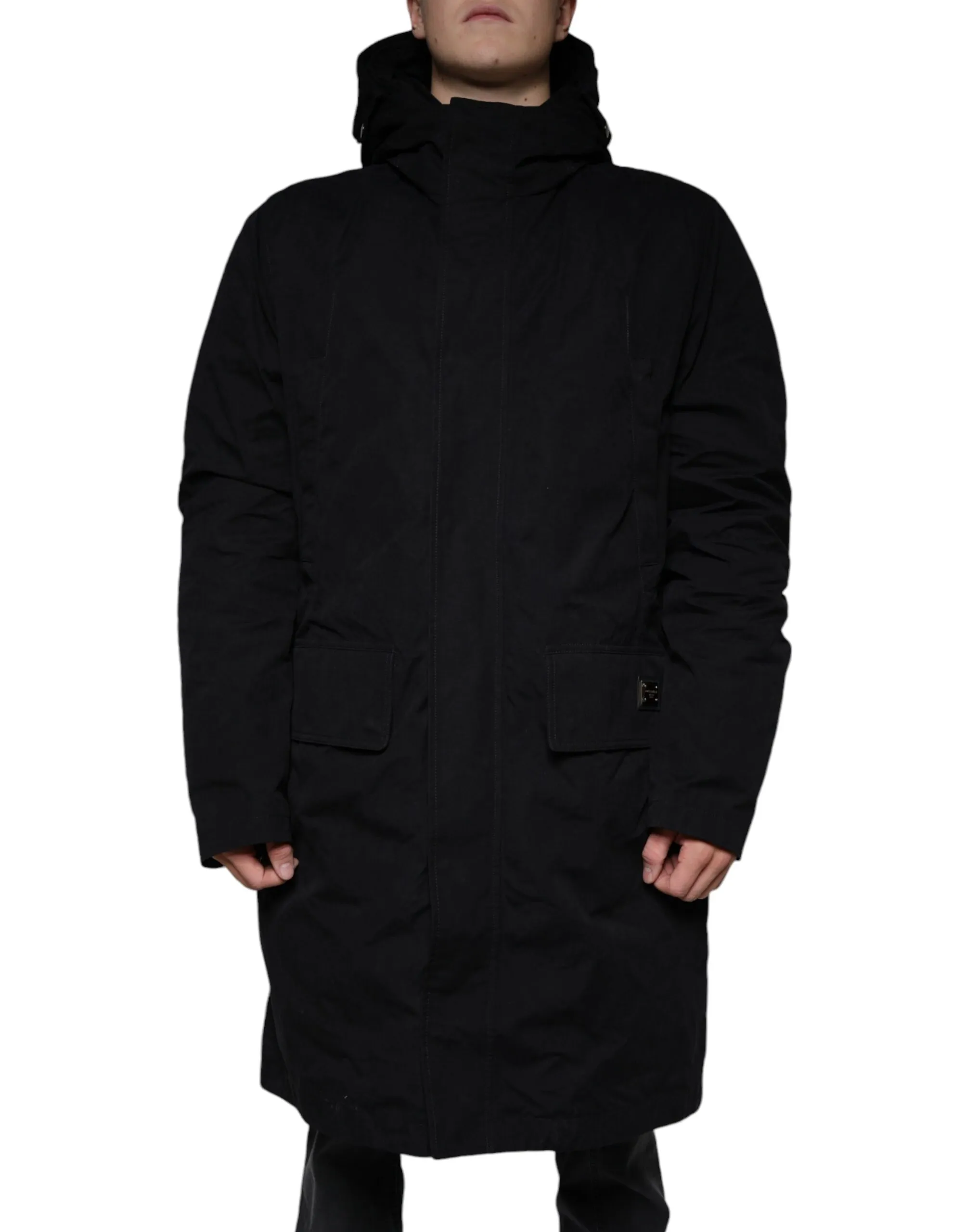Dolce & Gabbana Men's Black Hooded Parka Cotton Trench Coat Jacket