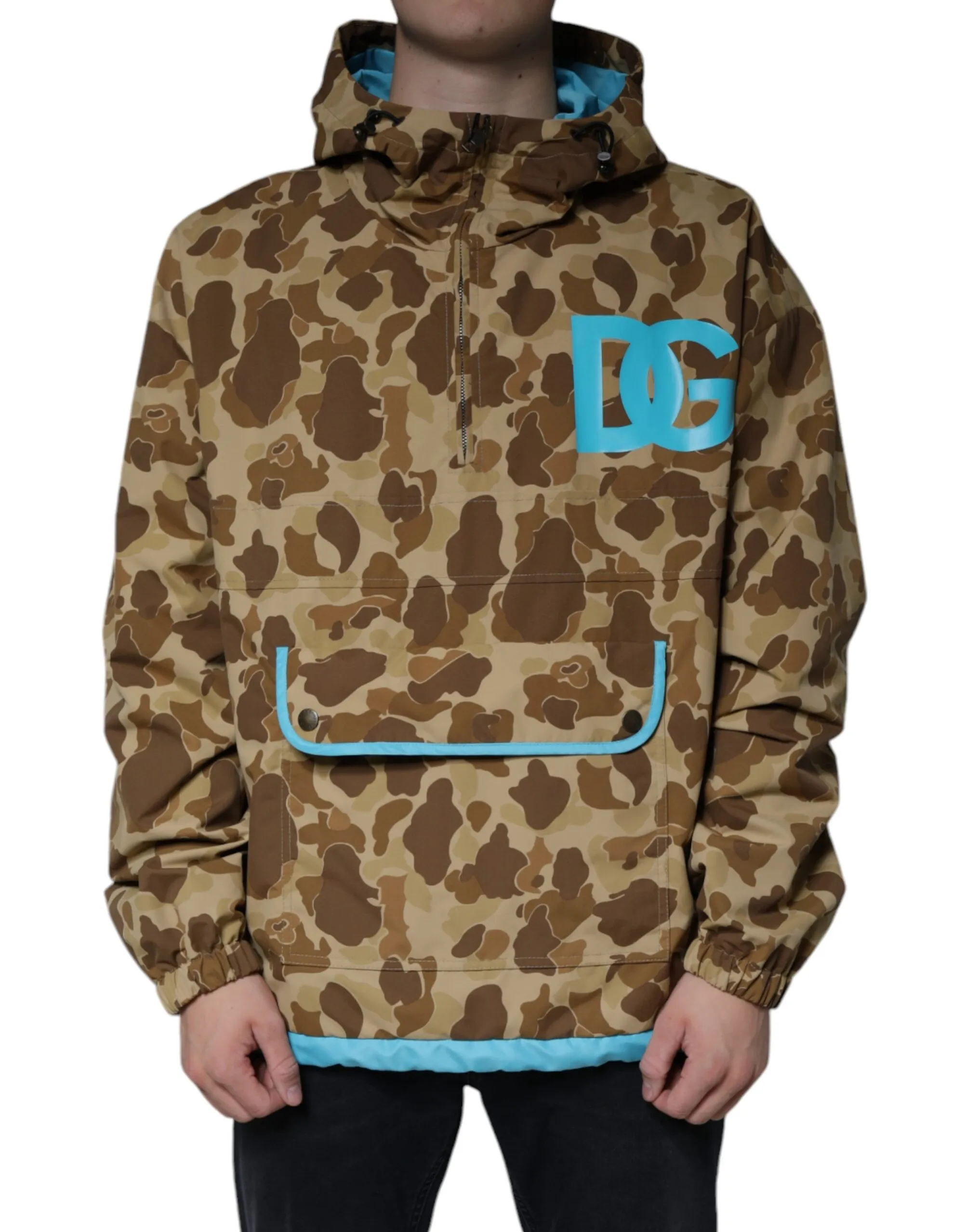 Dolce & Gabbana Men's Brown Camouflage Hooded Pullover Jacket