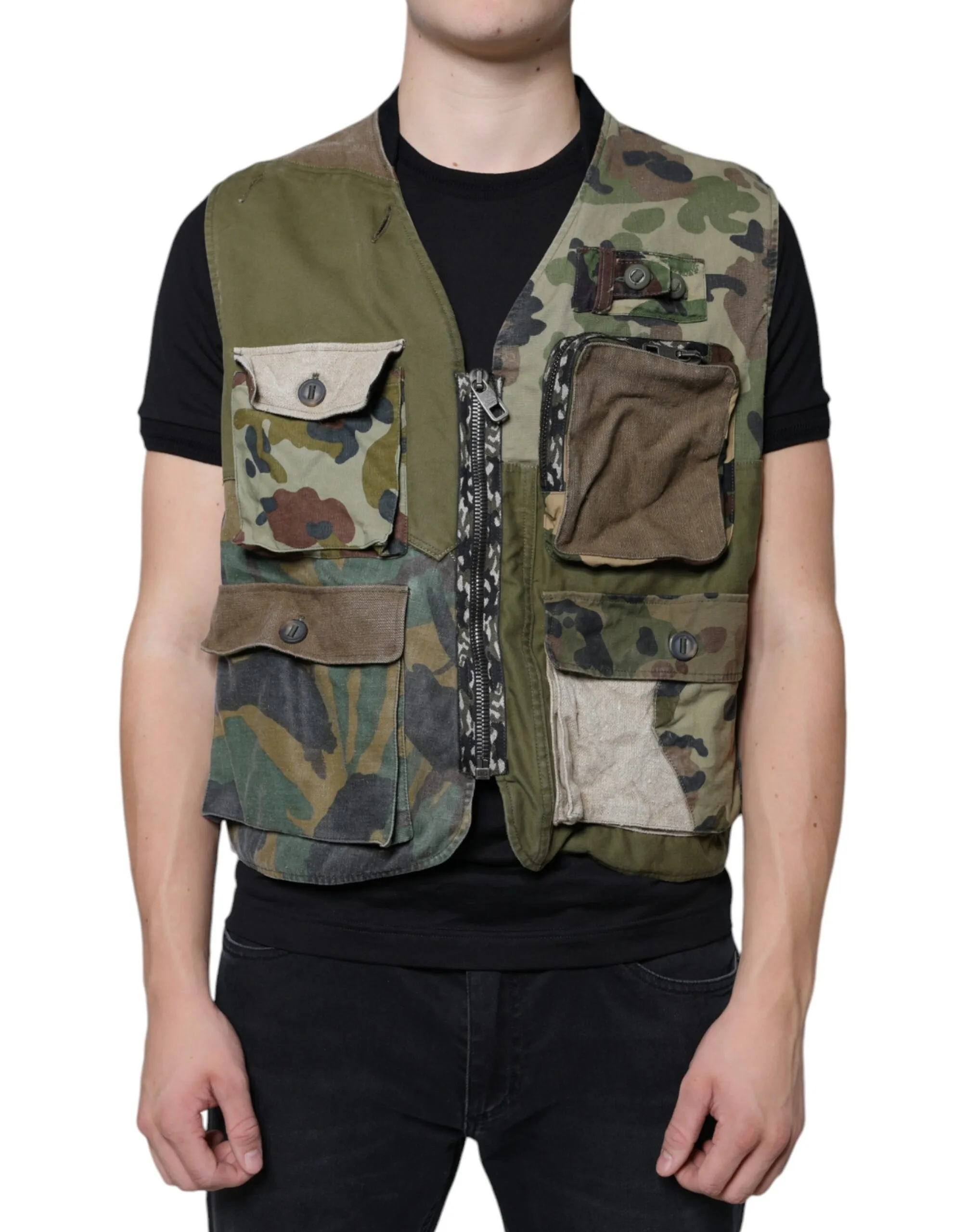 Dolce & Gabbana Men's Multicolor Patchwork Sleeveless Vest Jacket