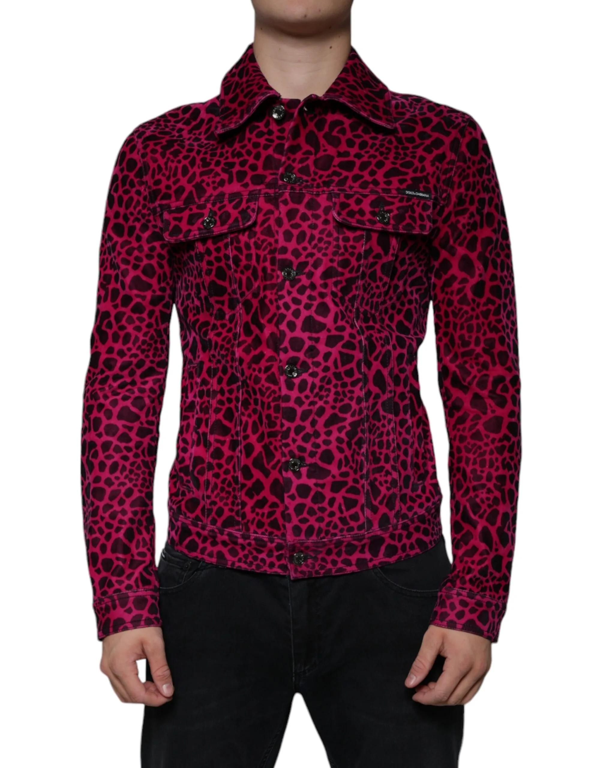 Dolce & Gabbana Men's Fuchsia Leopard Button Down Collared Jacket