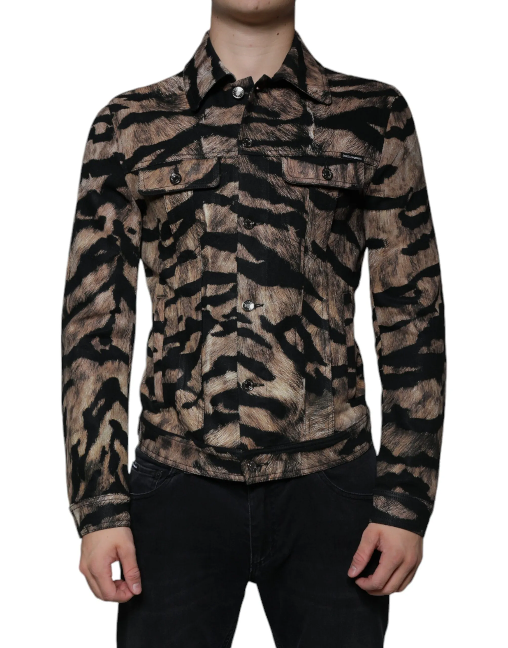 Dolce & Gabbana Men's Brown Tiger Button Down Collared Jacket