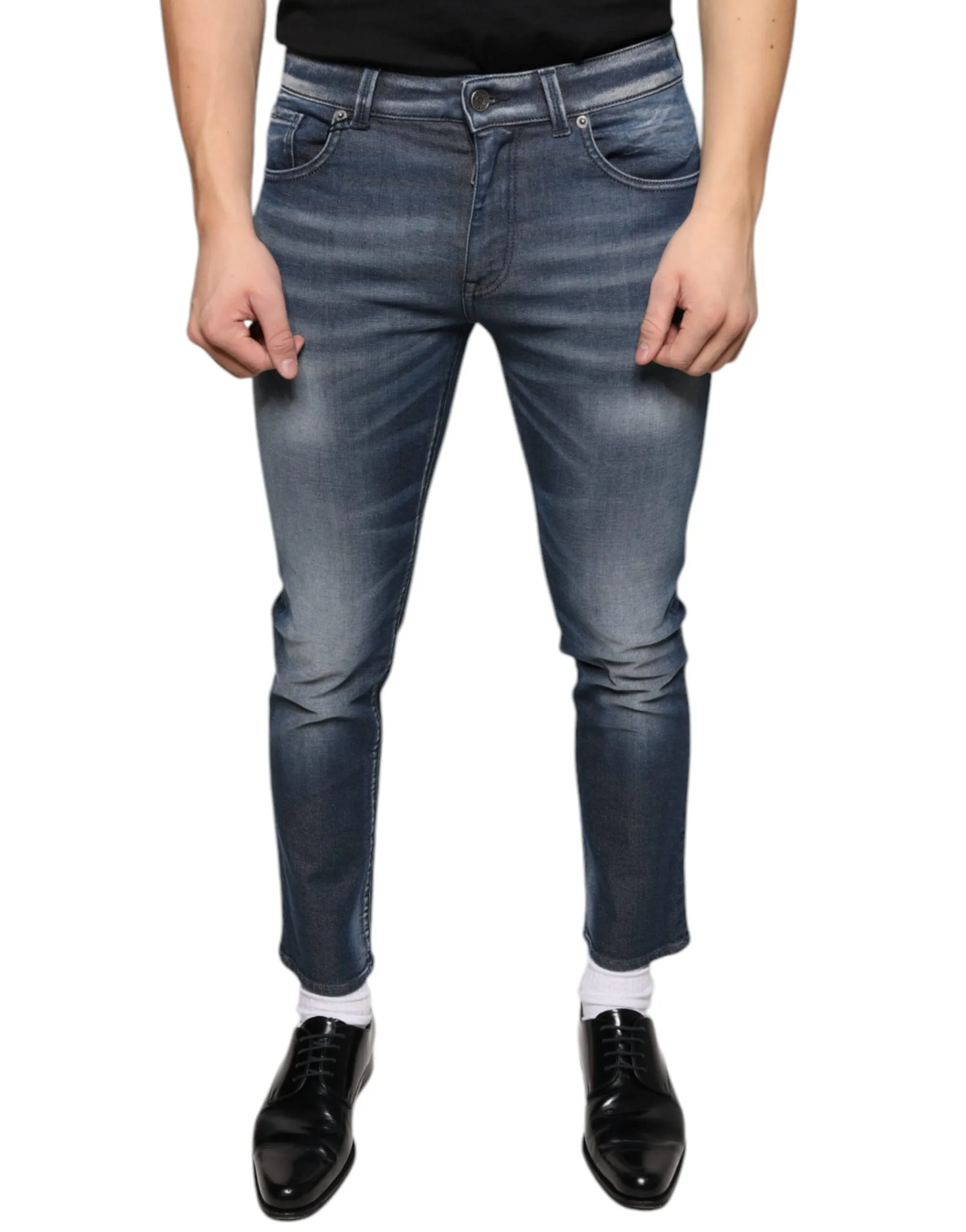 Dolce & Gabbana Men's Dark Blue Washed Cotton Skinny Denim Jeans