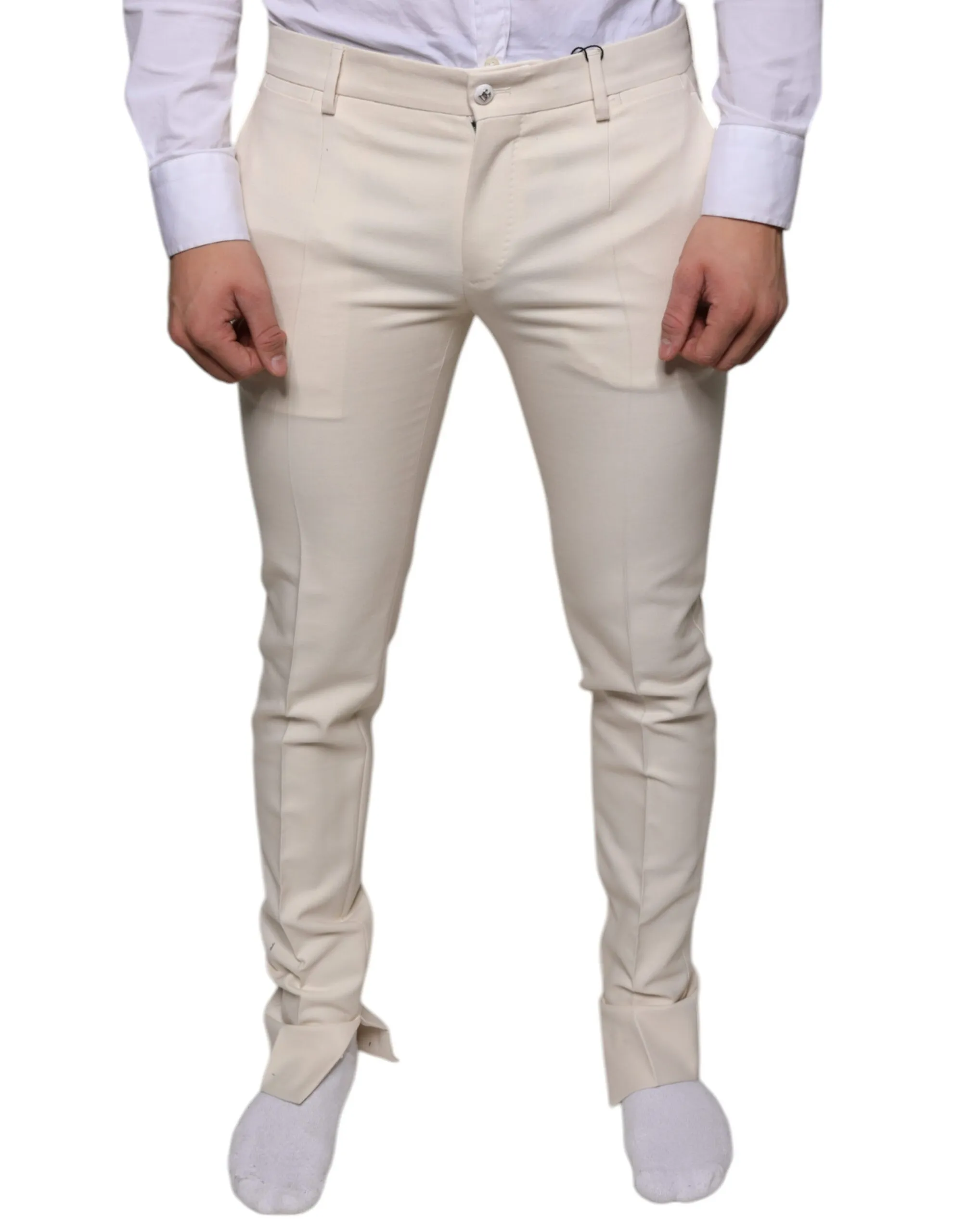 Dolce & Gabbana Men's Off White Chino Wool Skinny Pants