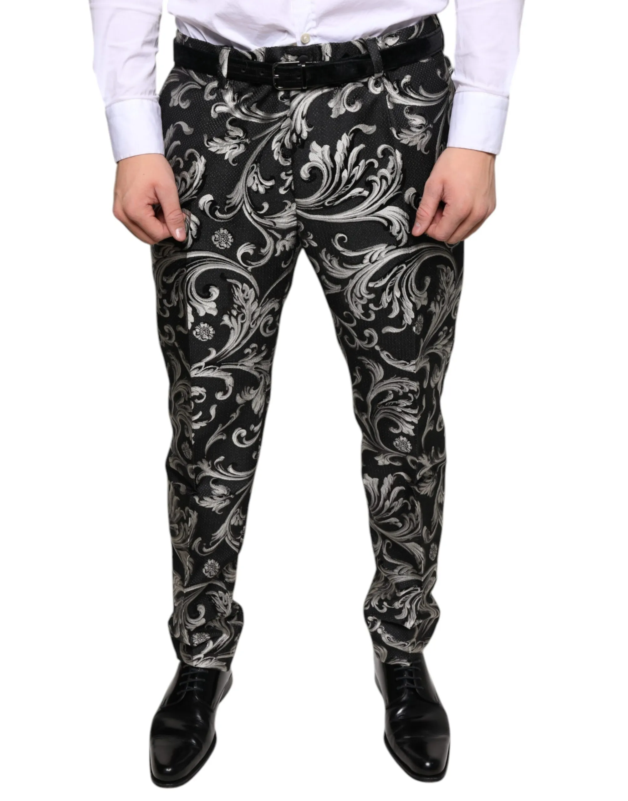 Dolce & Gabbana Men's Black Jacquard Skinny Dress Pants