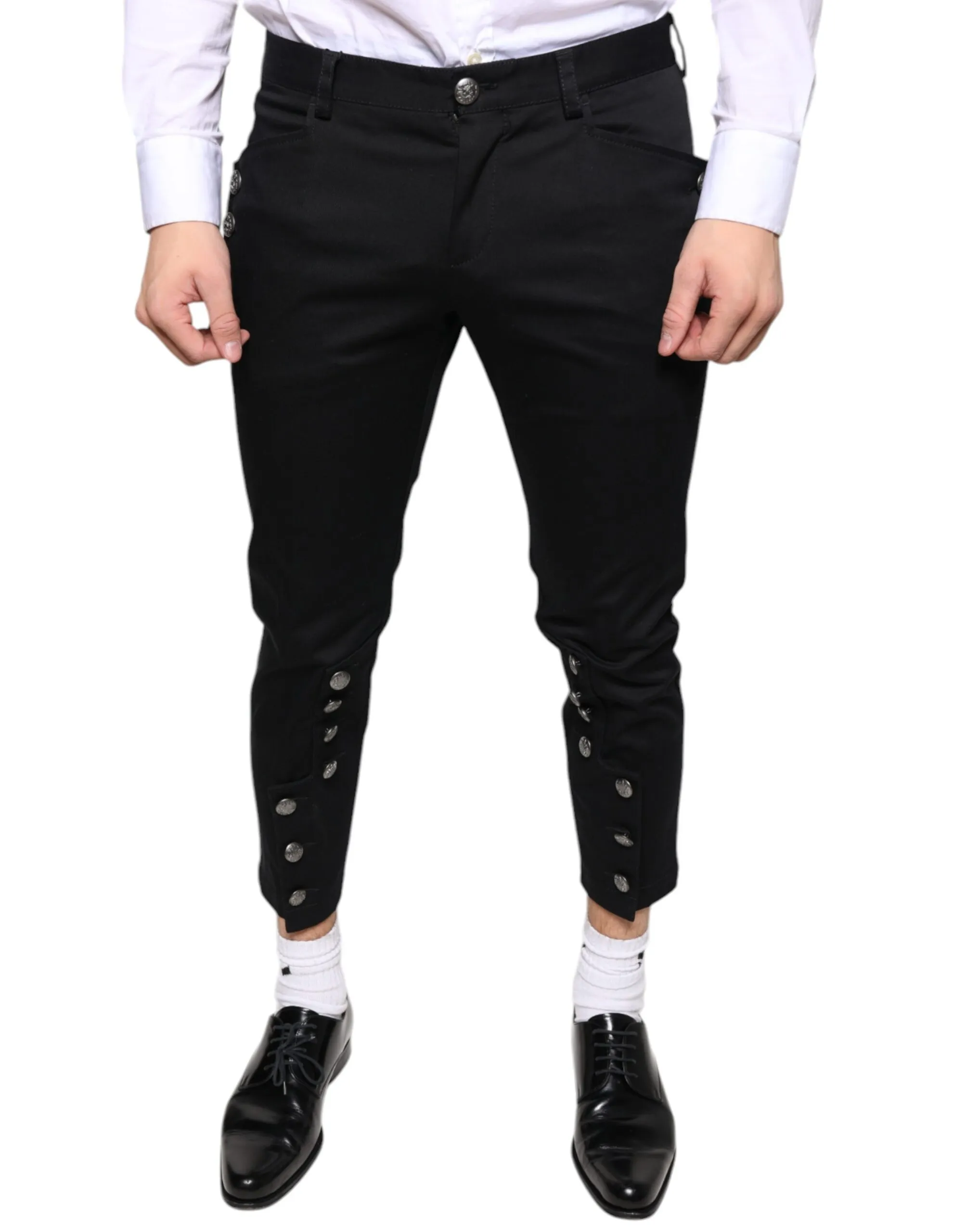 Dolce & Gabbana Men's Black Cotton Embellished Cropped Pants