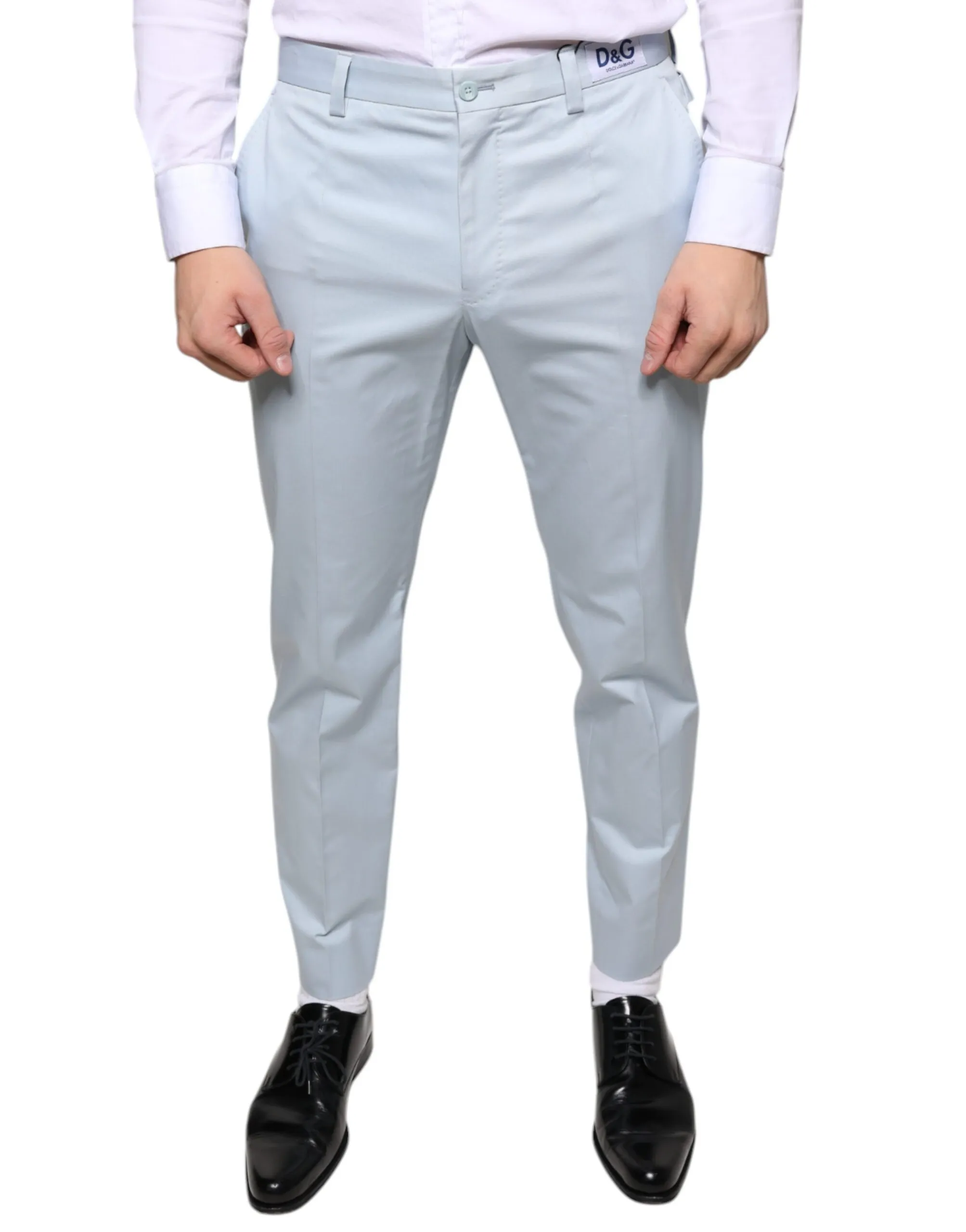 Dolce & Gabbana Men's Light Blue Cotton Dress Pants