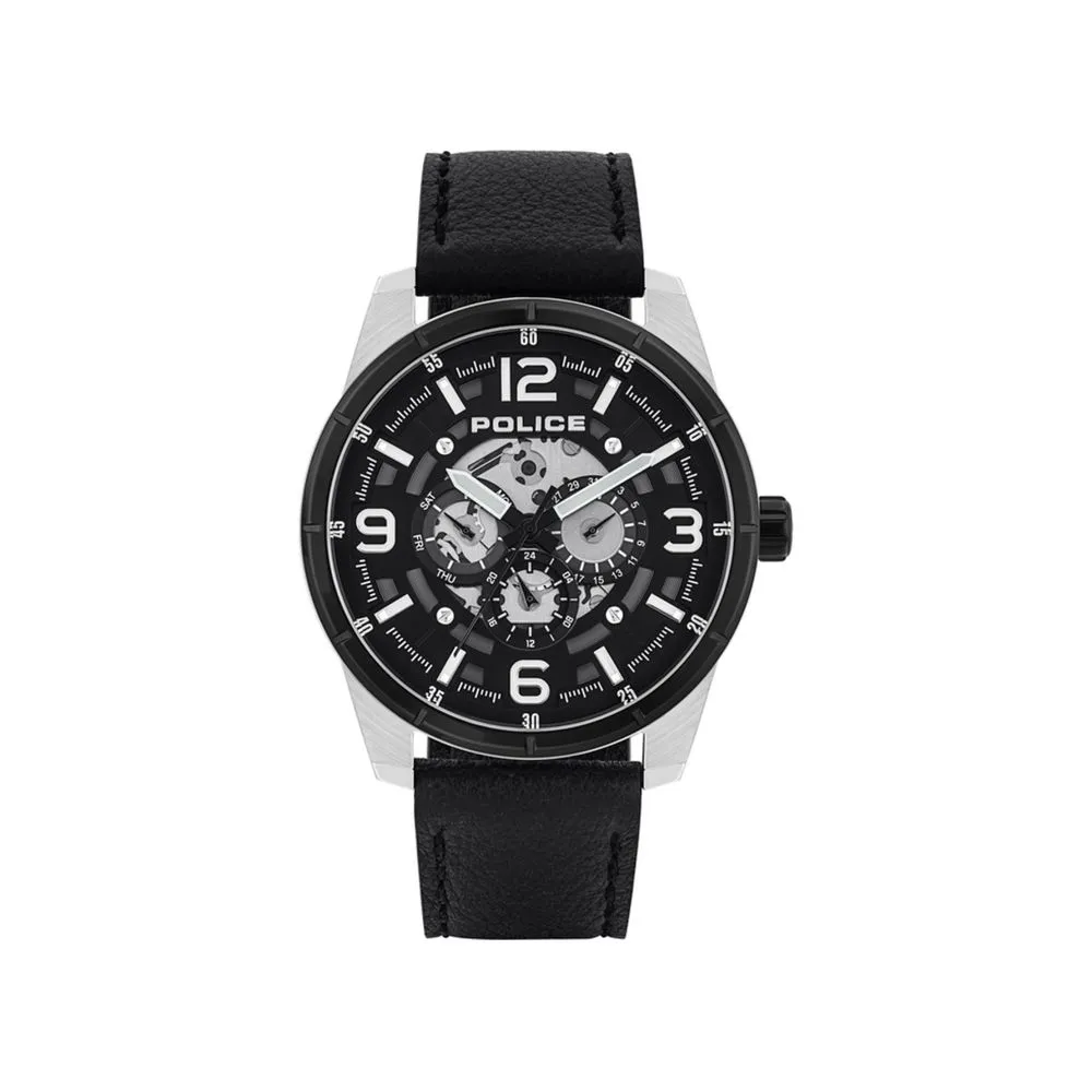 Police Men's Black Leather Watch