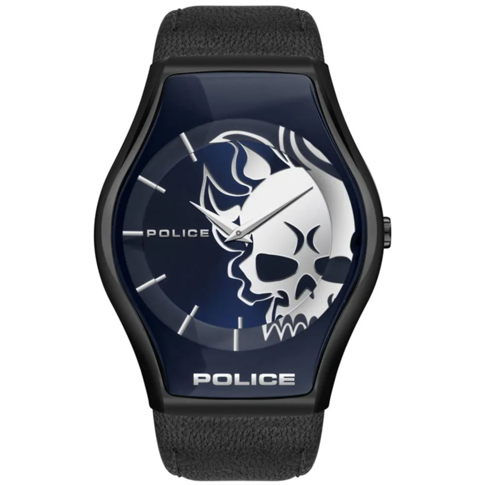 Police Men's Black Leather Watch