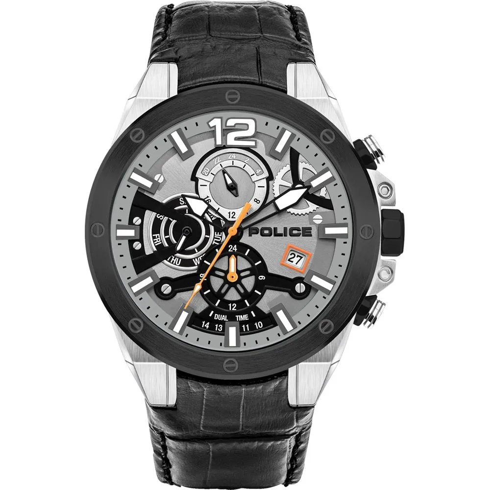 Police Men's Black Leather Watch