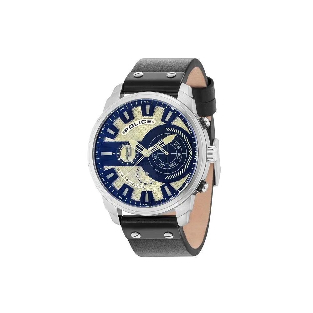 Police Men's Black Leather Watch