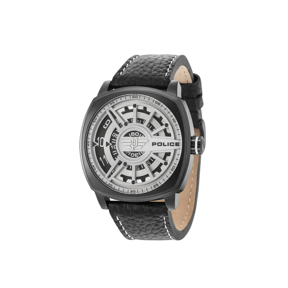 Police Men's Black Leather Watch
