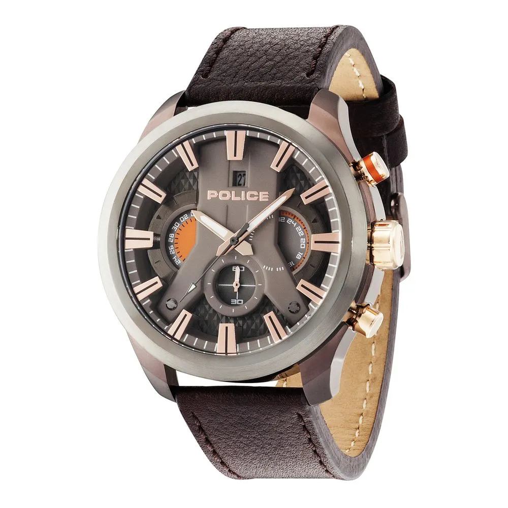 Police Men's Brown Leather Watch
