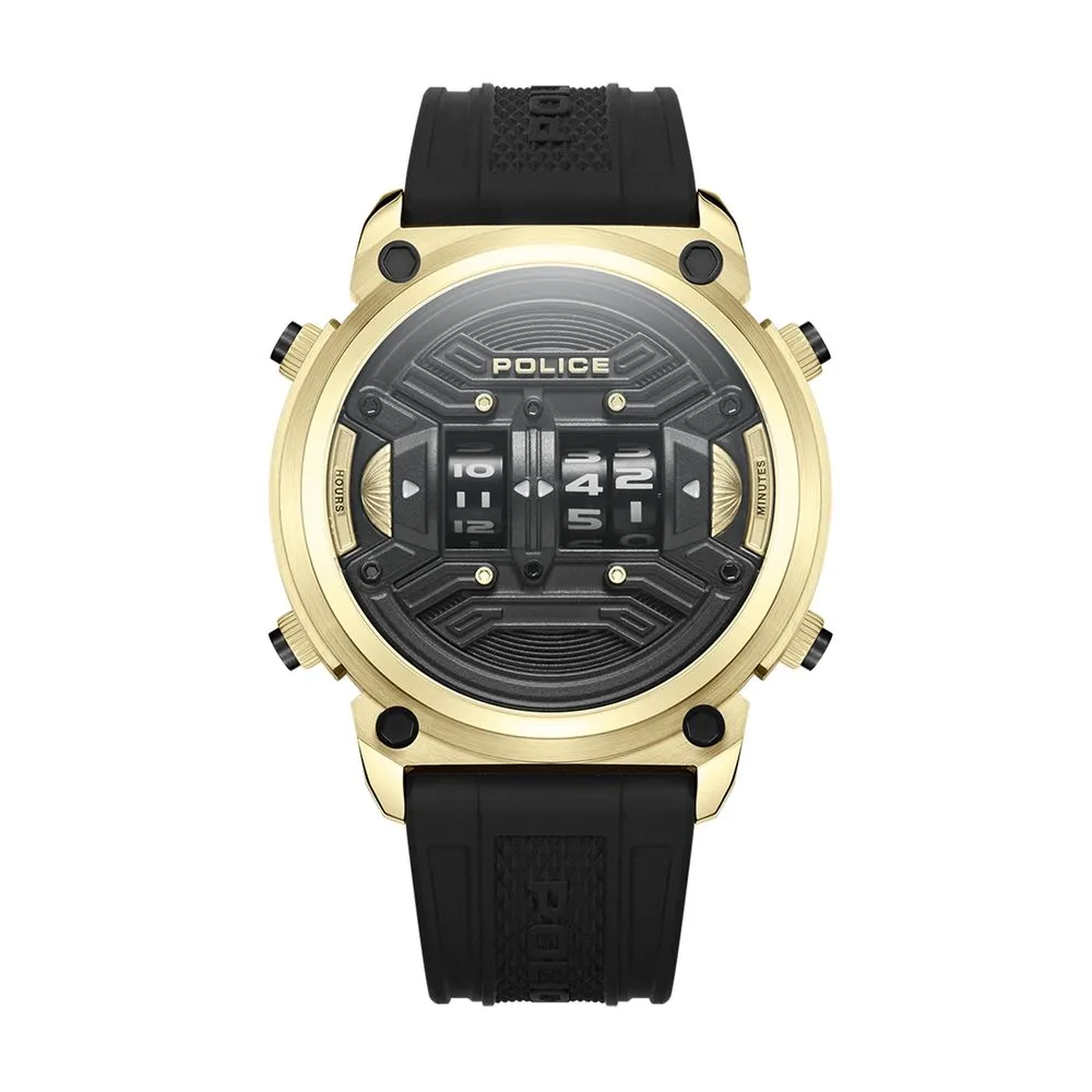 Police Men's Black Leather Watch