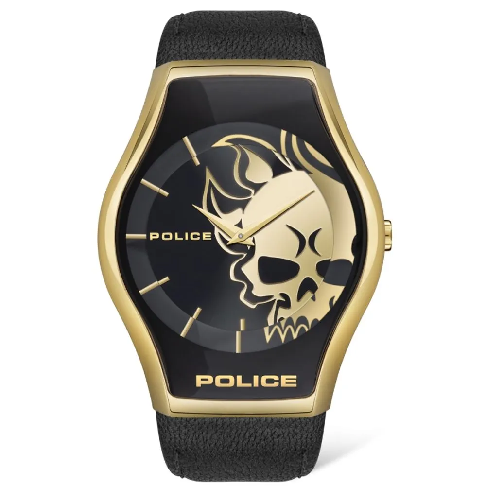 Police Men's Black Leather Watch
