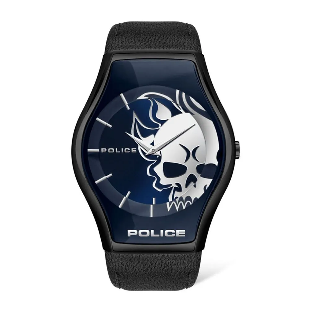 Police Men's Black Leather Watch
