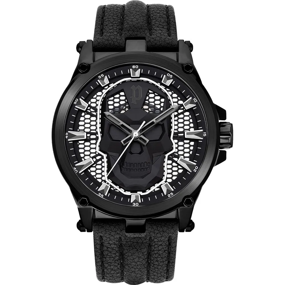 Police Men's Black Leather Watch