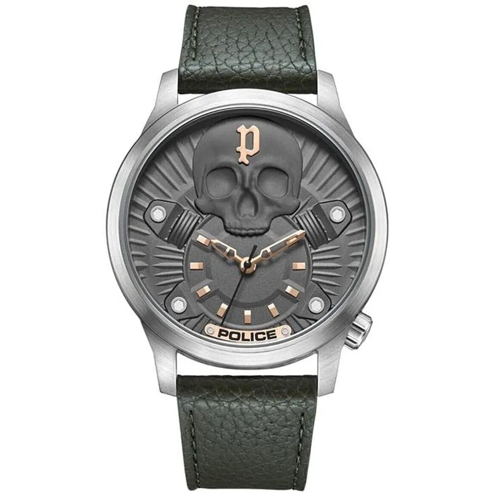 Police Men's Green Leather Watch