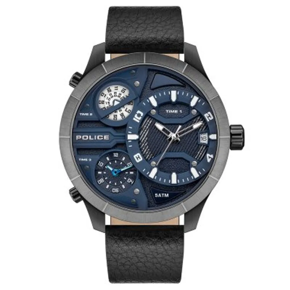 Police Men's Black Leather Watch