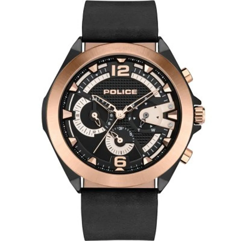 Police Men's Black Leather Watch