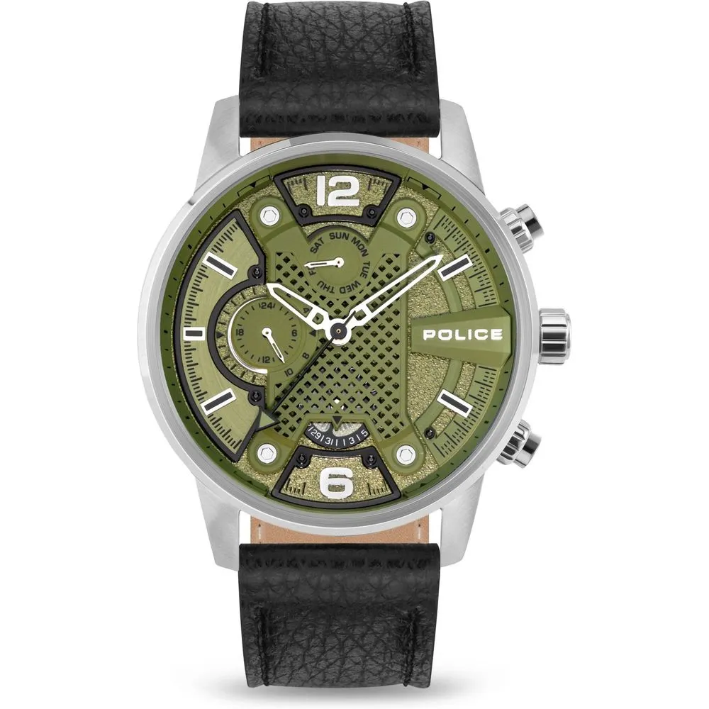 Police Men's Black Leather Watch