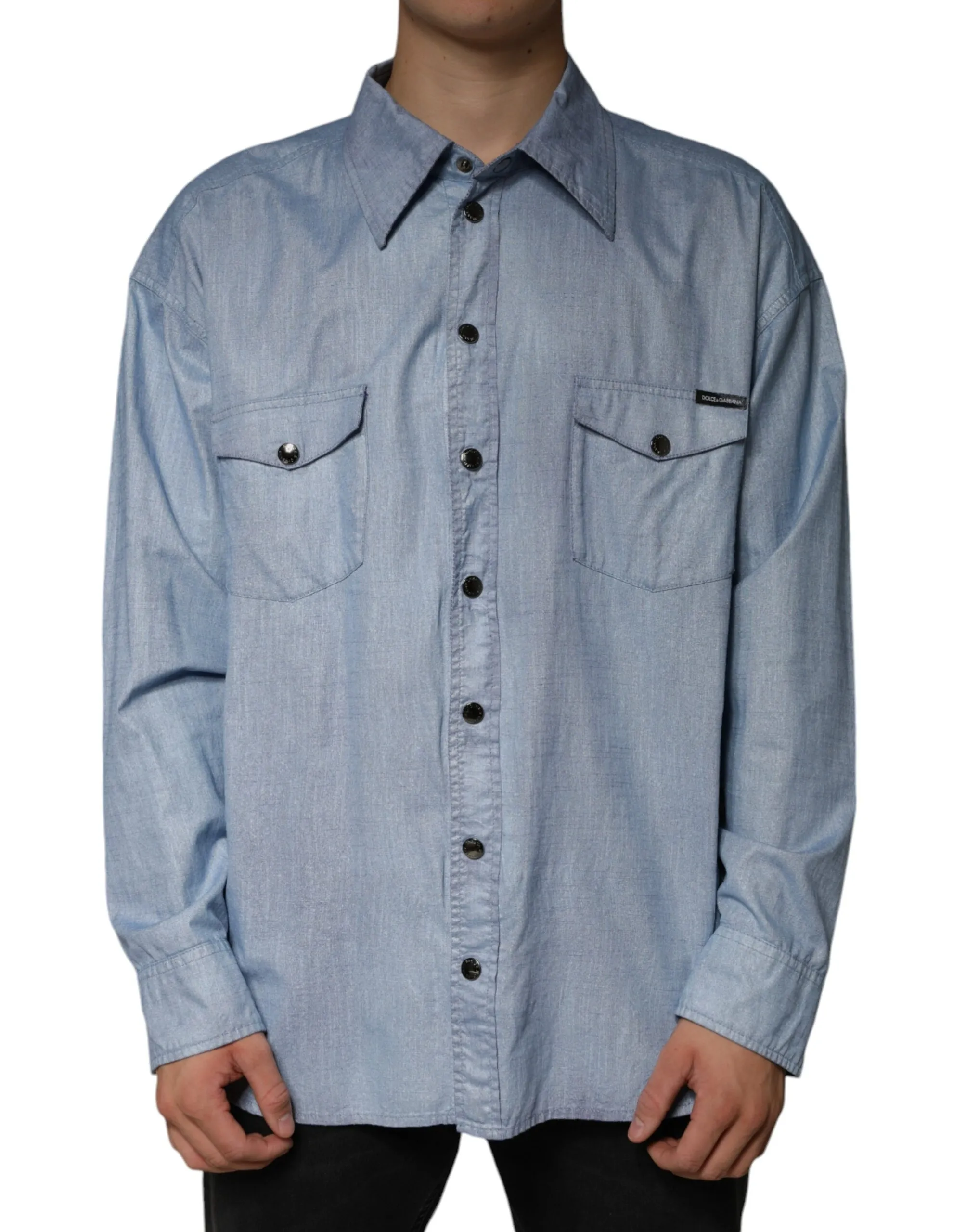 Dolce & Gabbana Men's Light Blue Cotton Button Down Casual Shirt