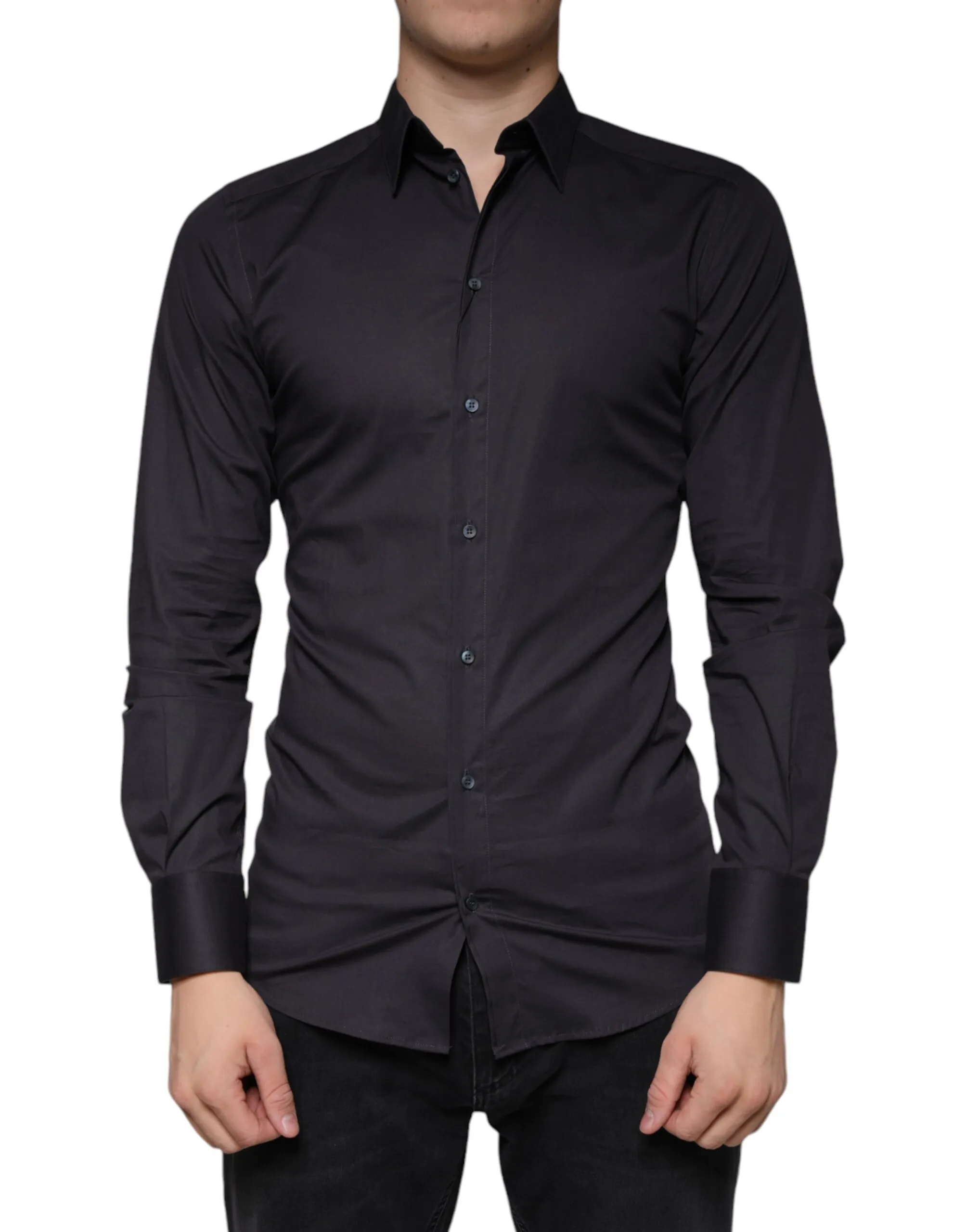 Dolce & Gabbana Men's Black Cotton Stretch Dress GOLD Formal Shirt