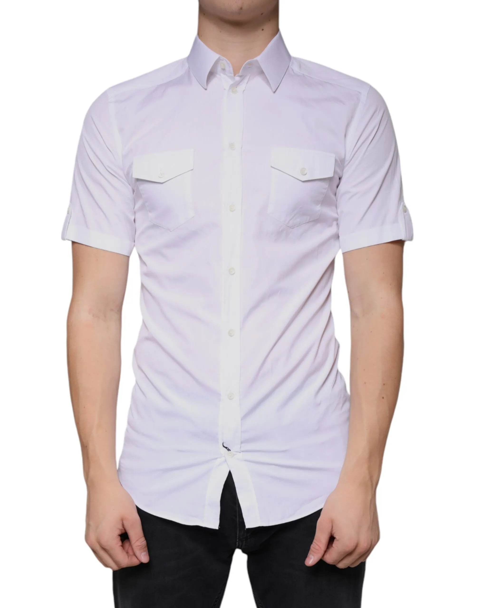 Dolce & Gabbana Men's White Cotton Casual GOLD Short Sleeves Shirt