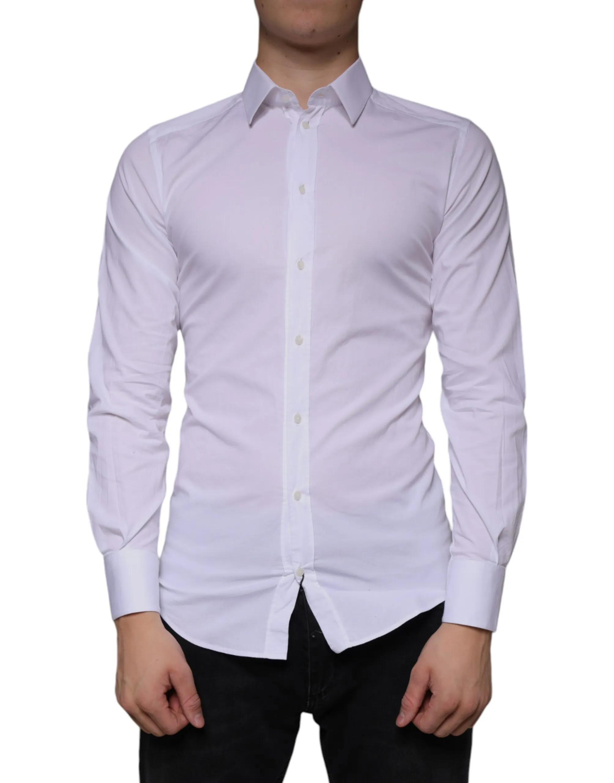 Dolce & Gabbana Men's White Cotton Stretch Dress GOLD Formal Shirt