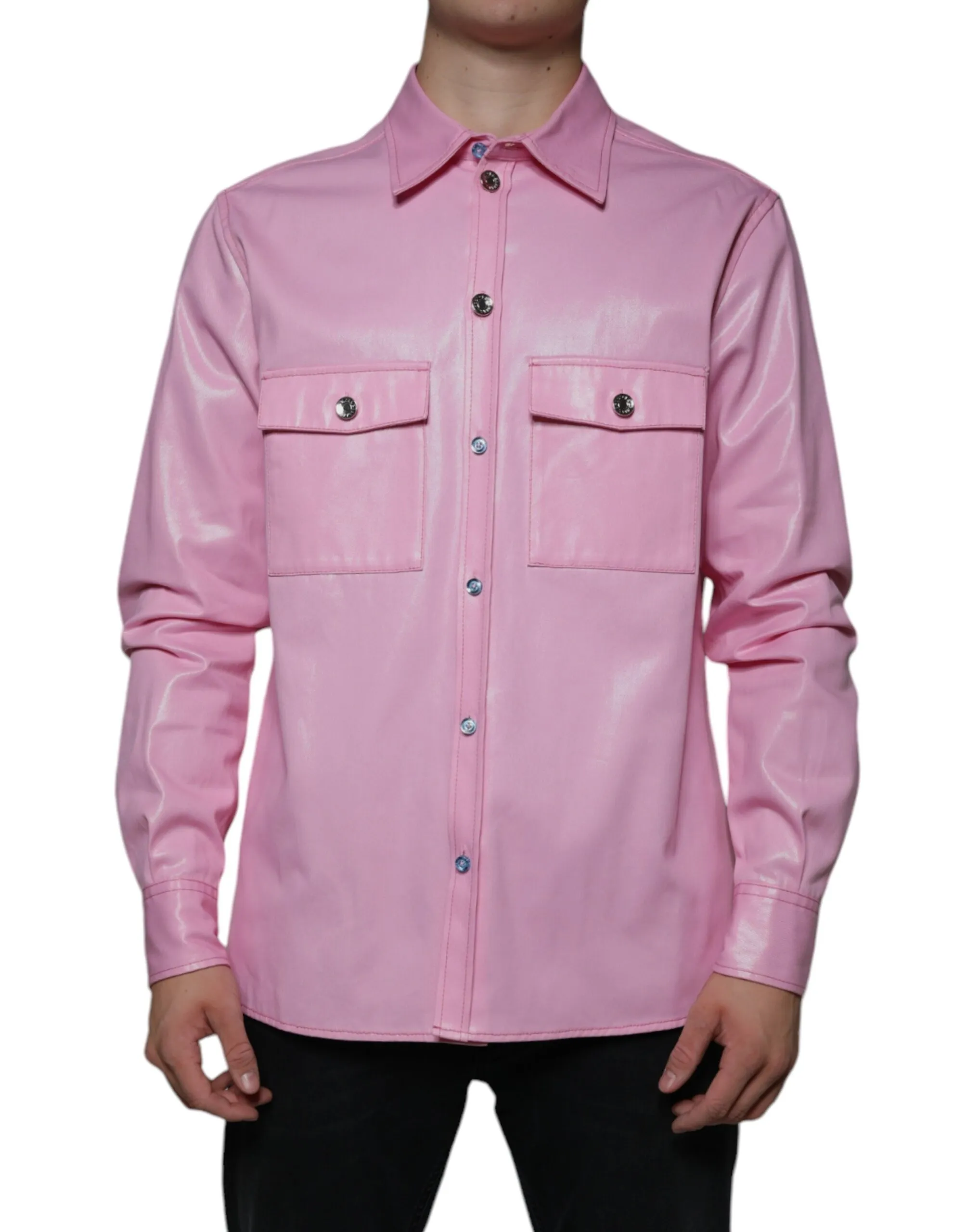 Dolce & Gabbana Men's Pink Cotton Collared Button Down Shirt