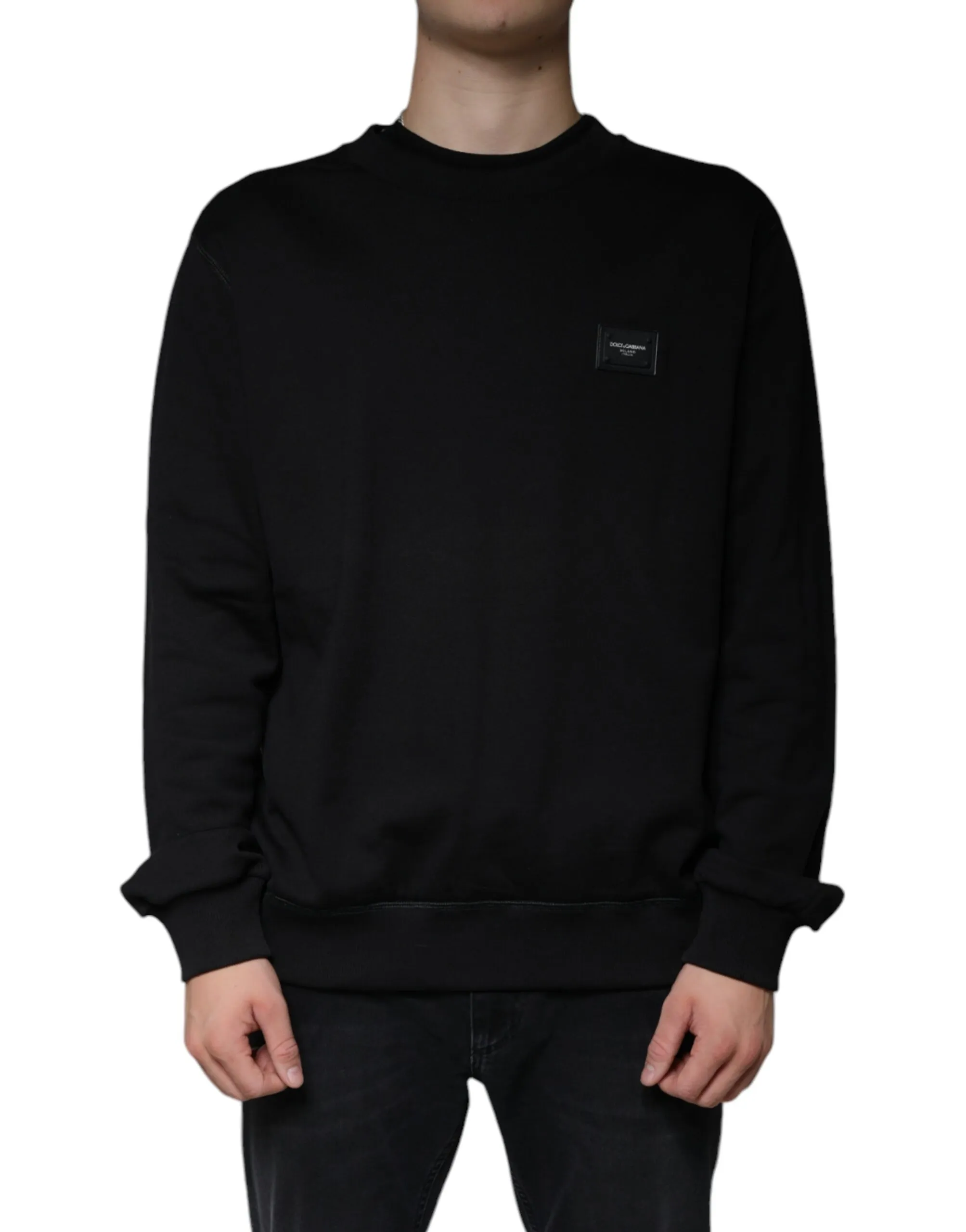 Dolce & Gabbana Men's Black Cotton Logo Crew Neck Pullover Sweater