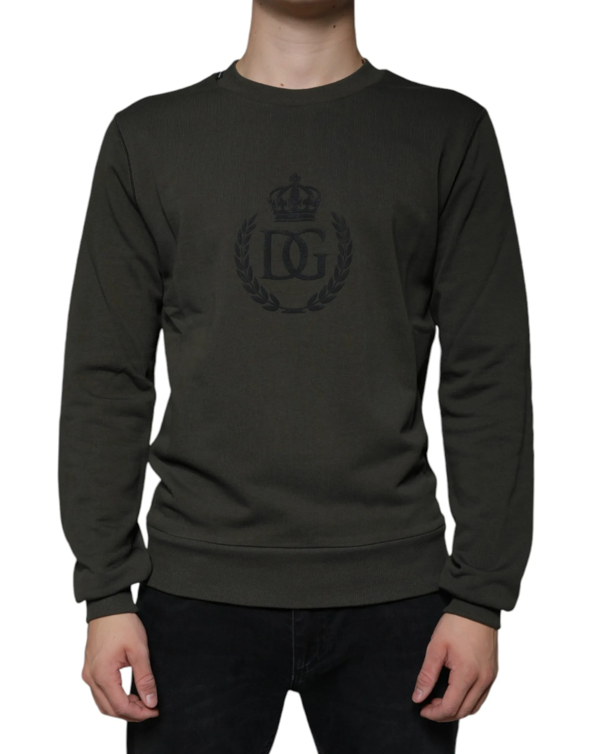 Dolce & Gabbana Men's Army Green DG Crown Crew Neck Pullover Sweater