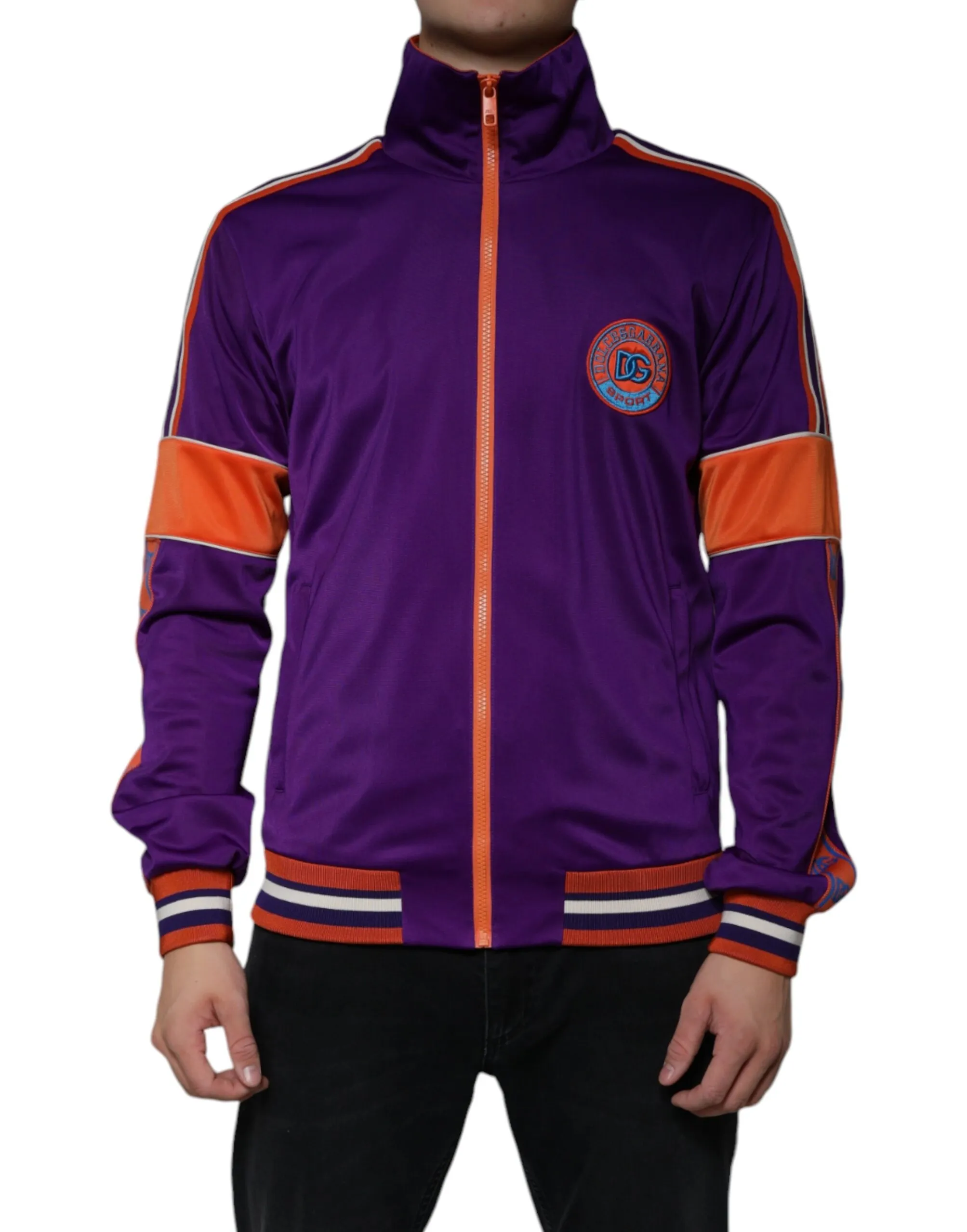 Dolce & Gabbana Men's Purple Polyester Full Zip Long Sleeve Sweater