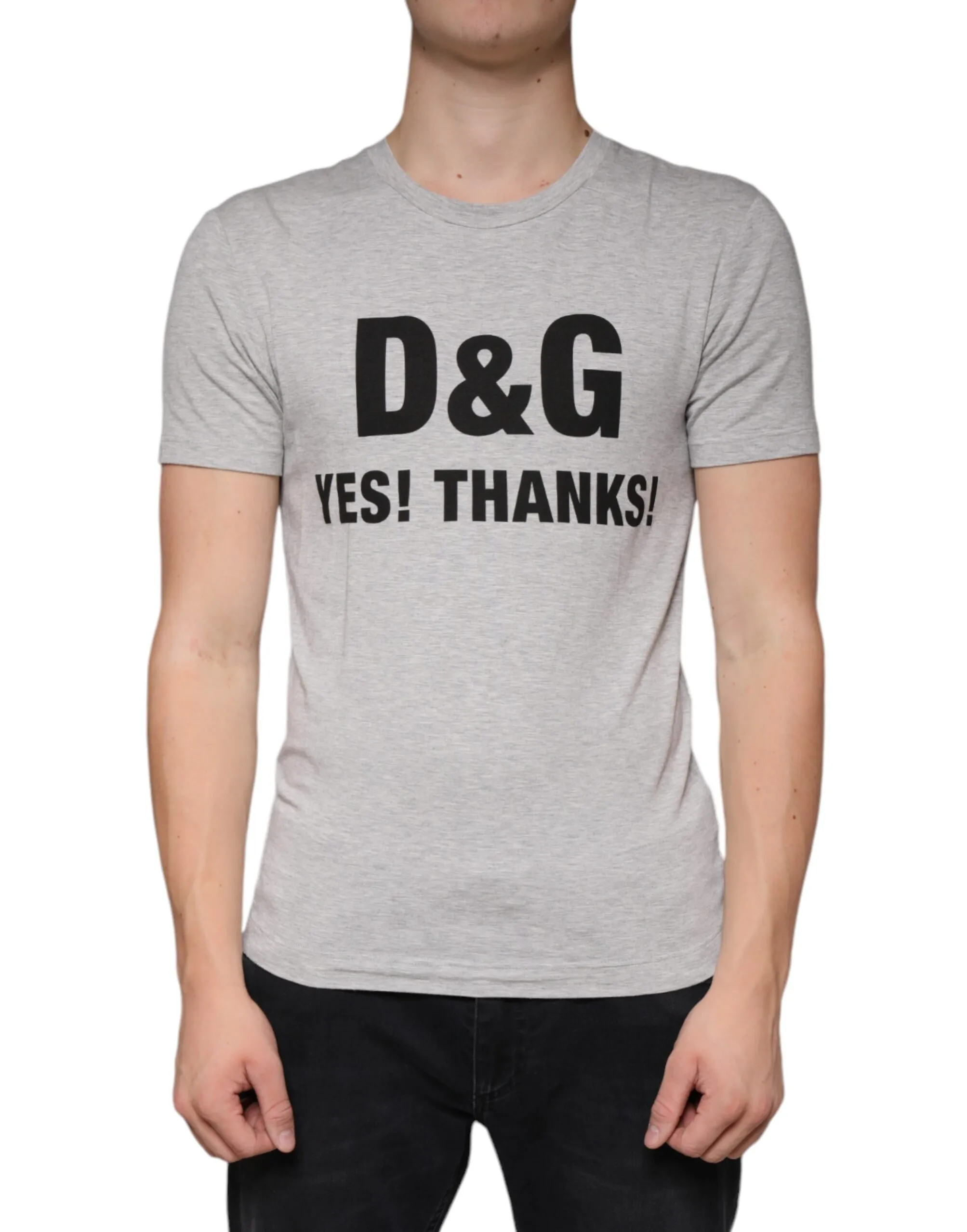 Dolce & Gabbana Men's Gray Logo Print Crewneck Short Sleeve T-shirt