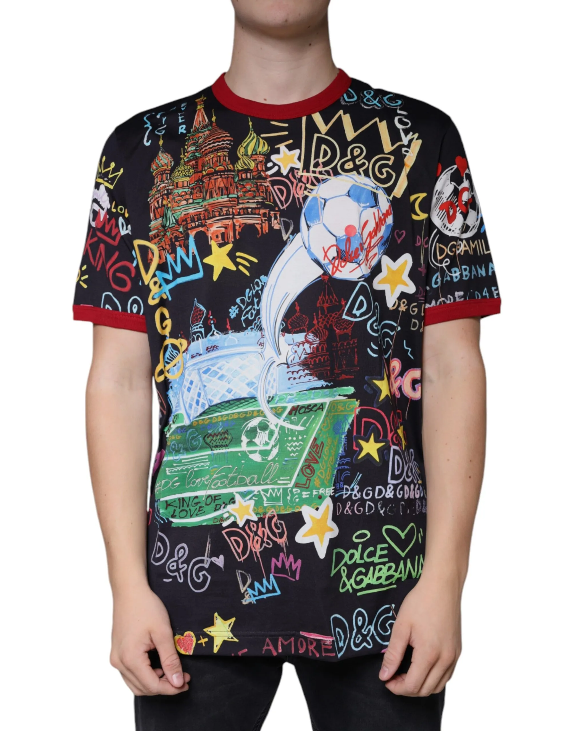 Dolce & Gabbana Men's Multicolor Graphic Print Cotton Crew Neck T-shirt