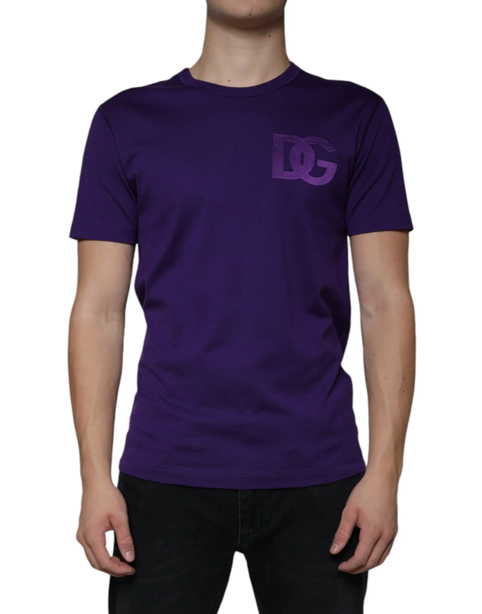 Dolce & Gabbana Men's Purple DG Logo Cotton Crew Neck T-shirt