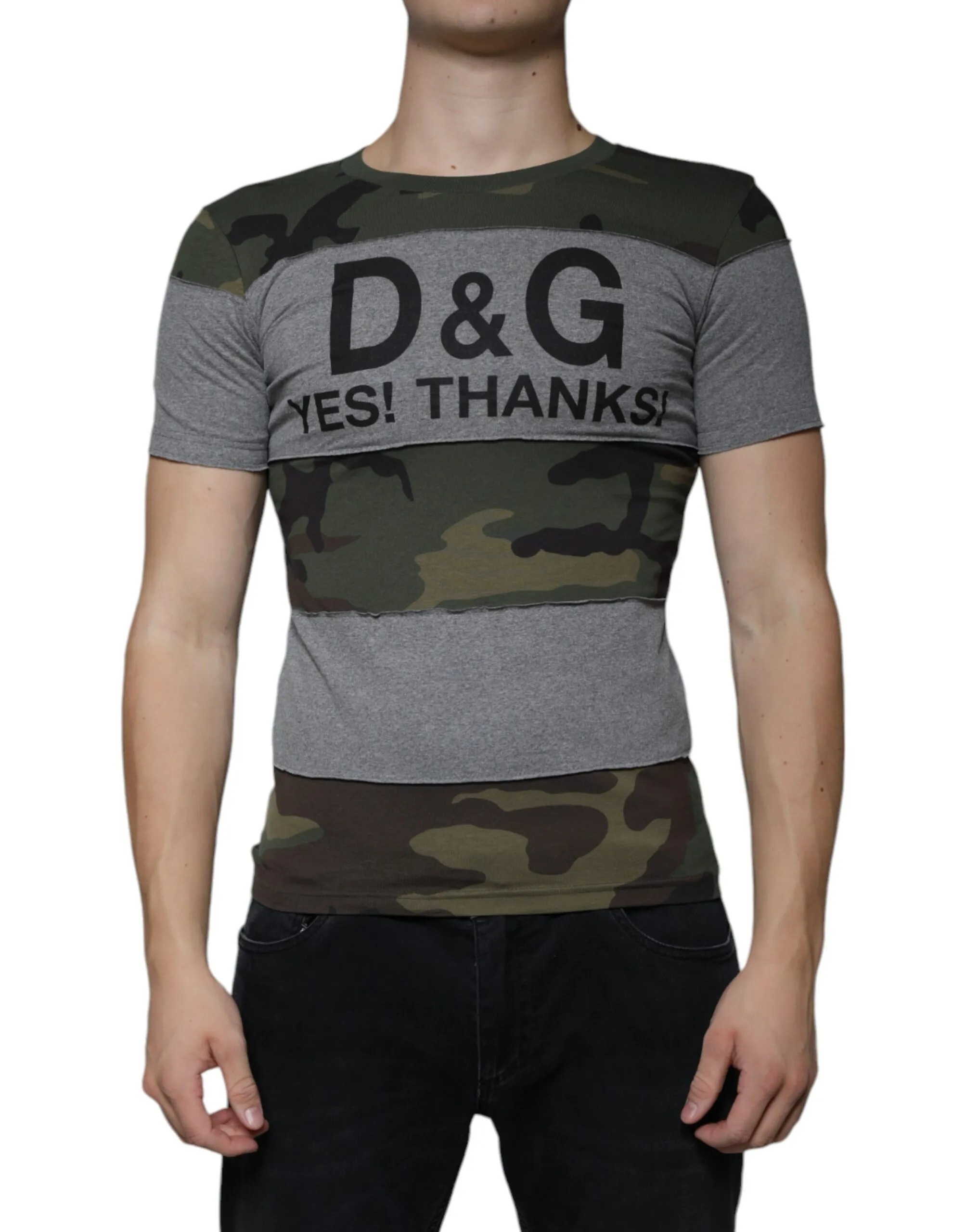 Dolce & Gabbana Men's Multicolor Camouflage Cotton Crew Neck T-shirt