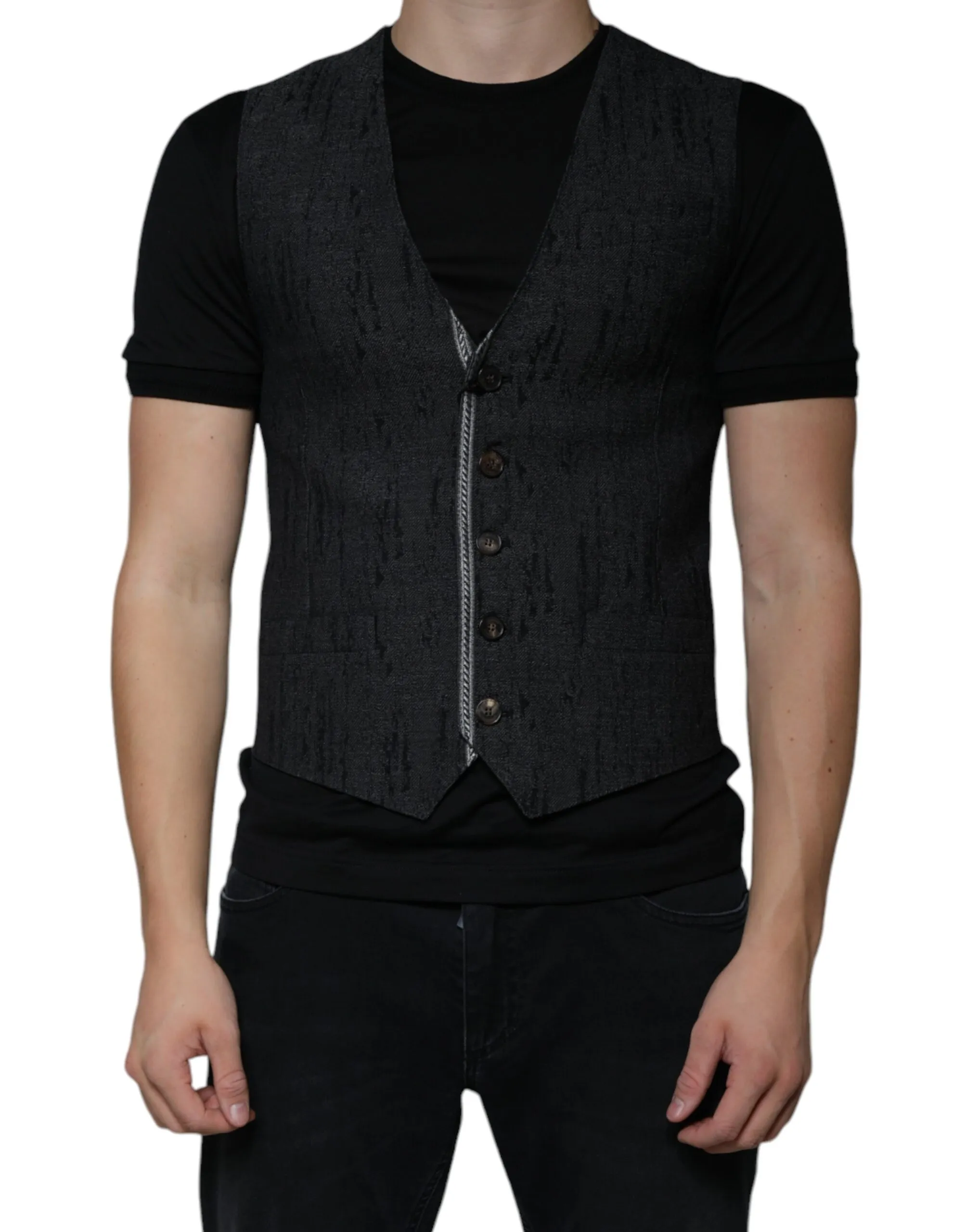 Dolce & Gabbana Men's Black Wool Sleeveless Dress Waistcoat Vest