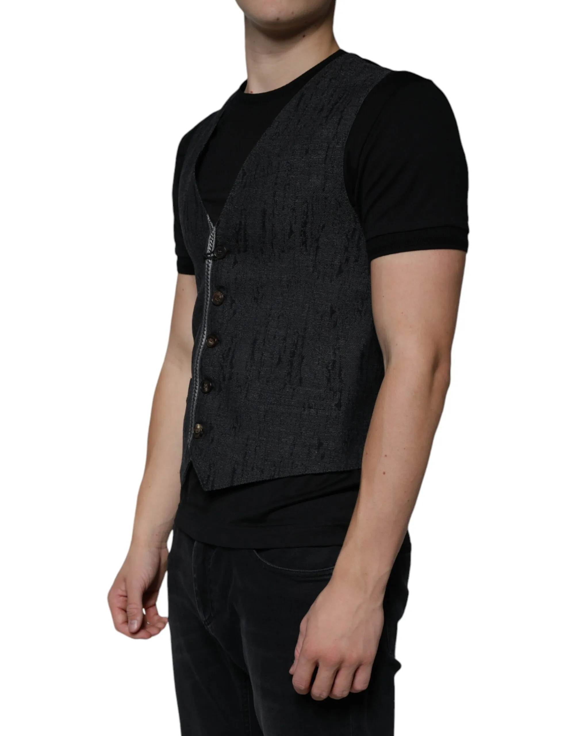 Dolce & Gabbana Men's Black Wool Sleeveless Dress Waistcoat Vest