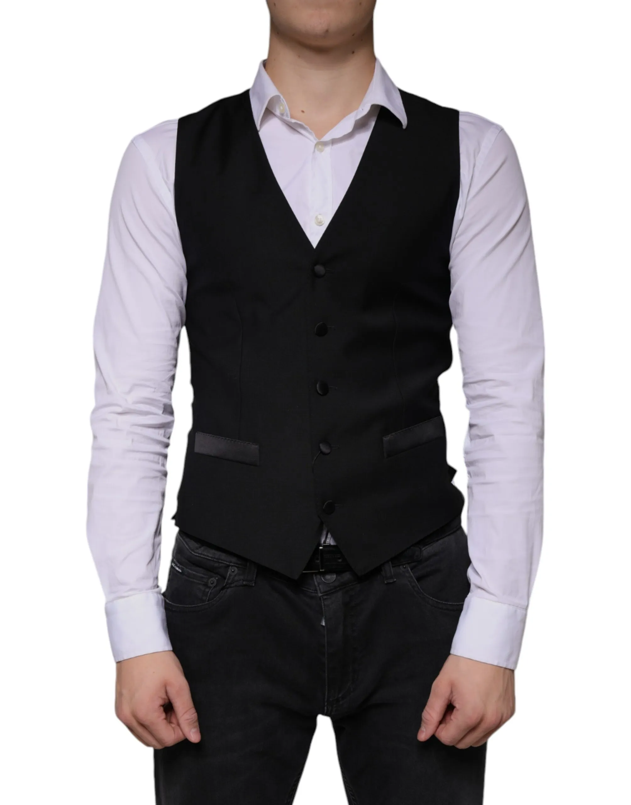 Dolce & Gabbana Men's Black Wool Waistcoat Dress Formal Vest